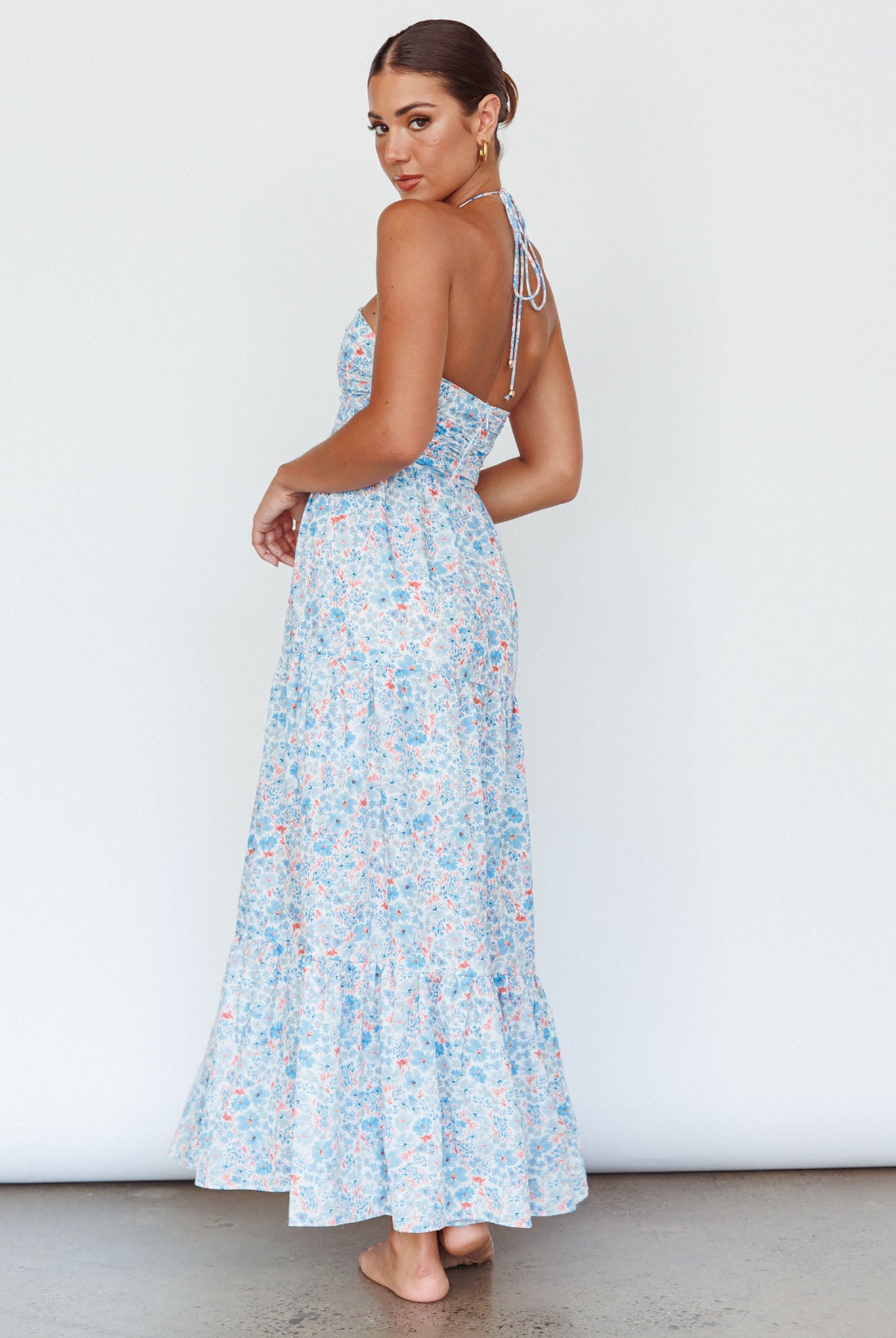 Asiah Halterneck Maxi Dress Flowers Blue by Selfie Leslie Australia