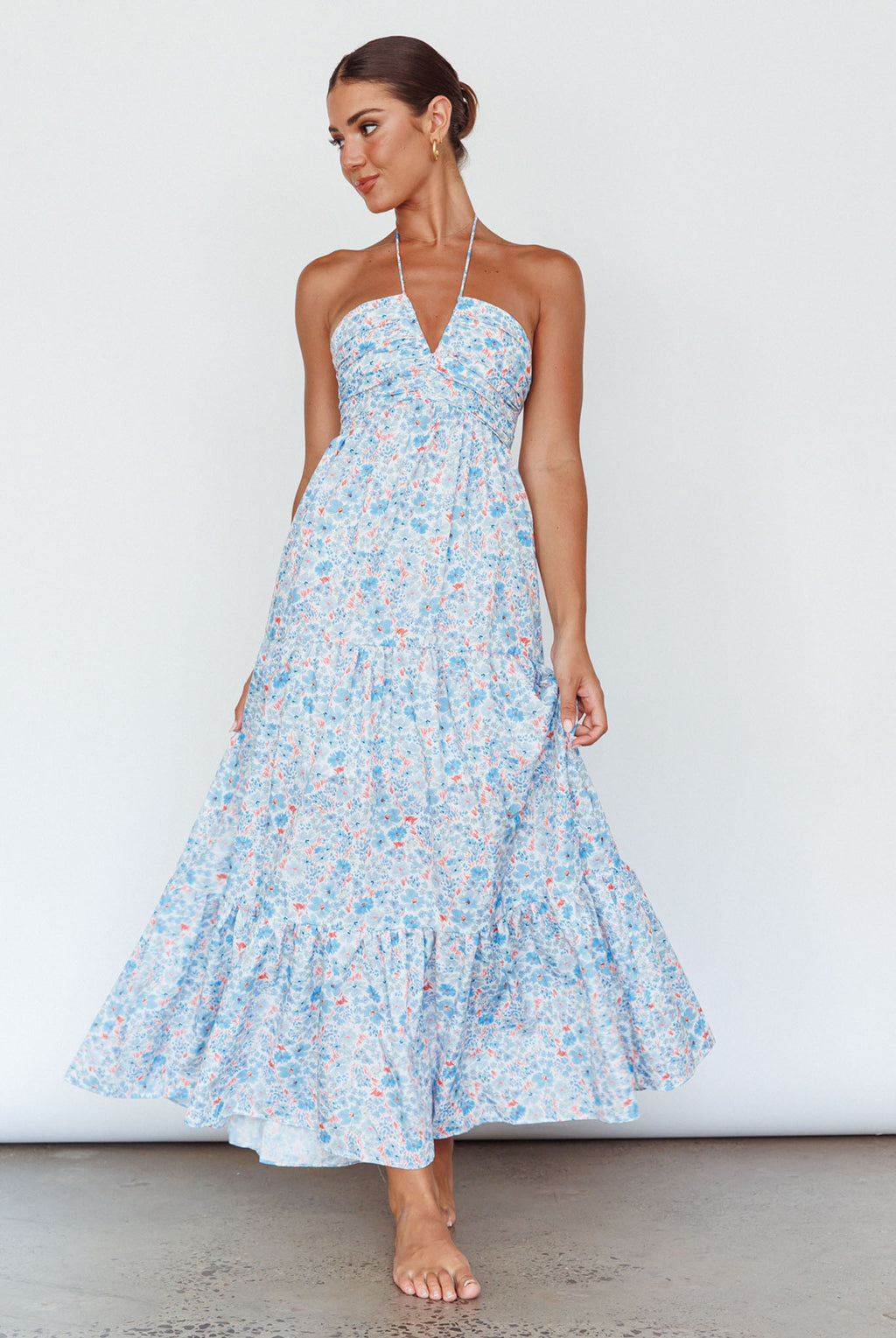 Asiah Halterneck Maxi Dress Flowers Blue by Selfie Leslie Australia