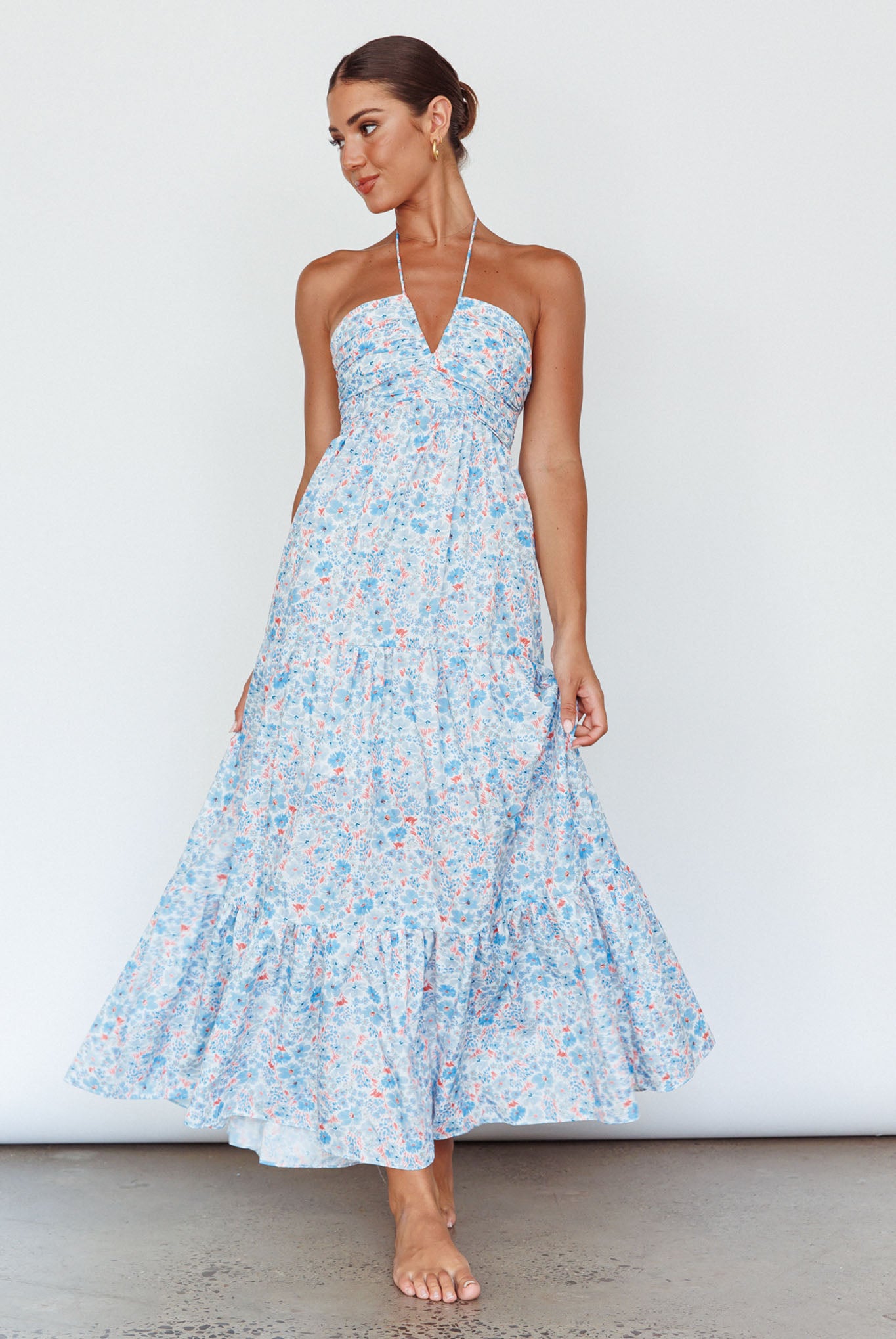 Asiah Halterneck Maxi Dress Flowers Blue by Selfie Leslie Australia