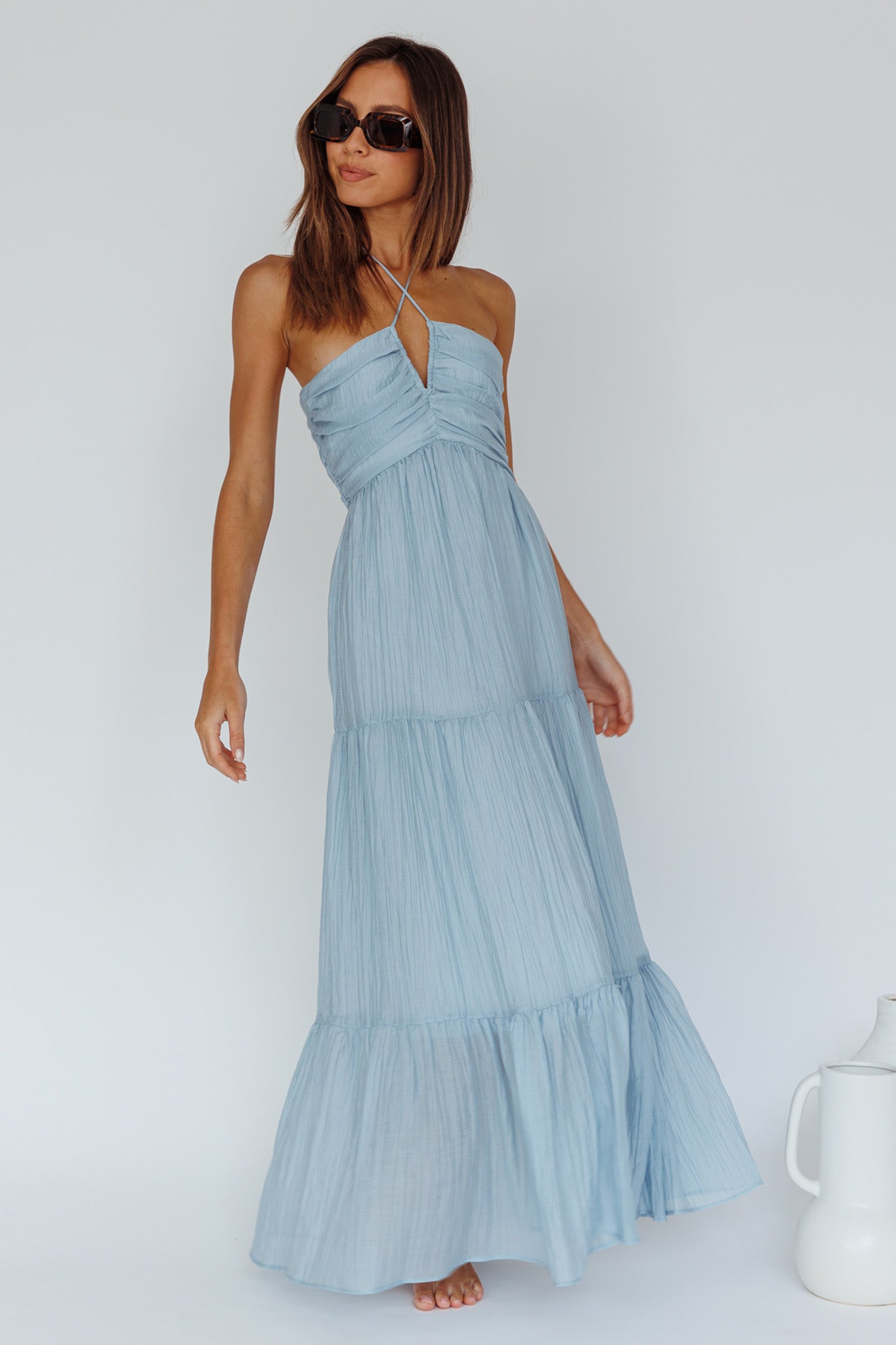 Asiah Halterneck Maxi Dress Ice Blue by Selfie Leslie Australia