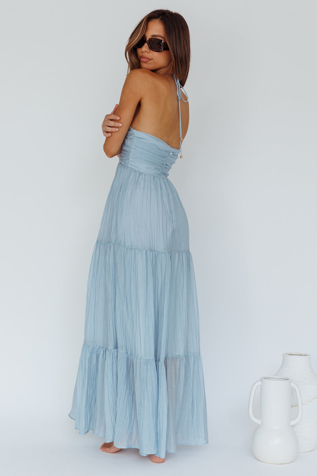 Asiah Halterneck Maxi Dress Ice Blue by Selfie Leslie Australia
