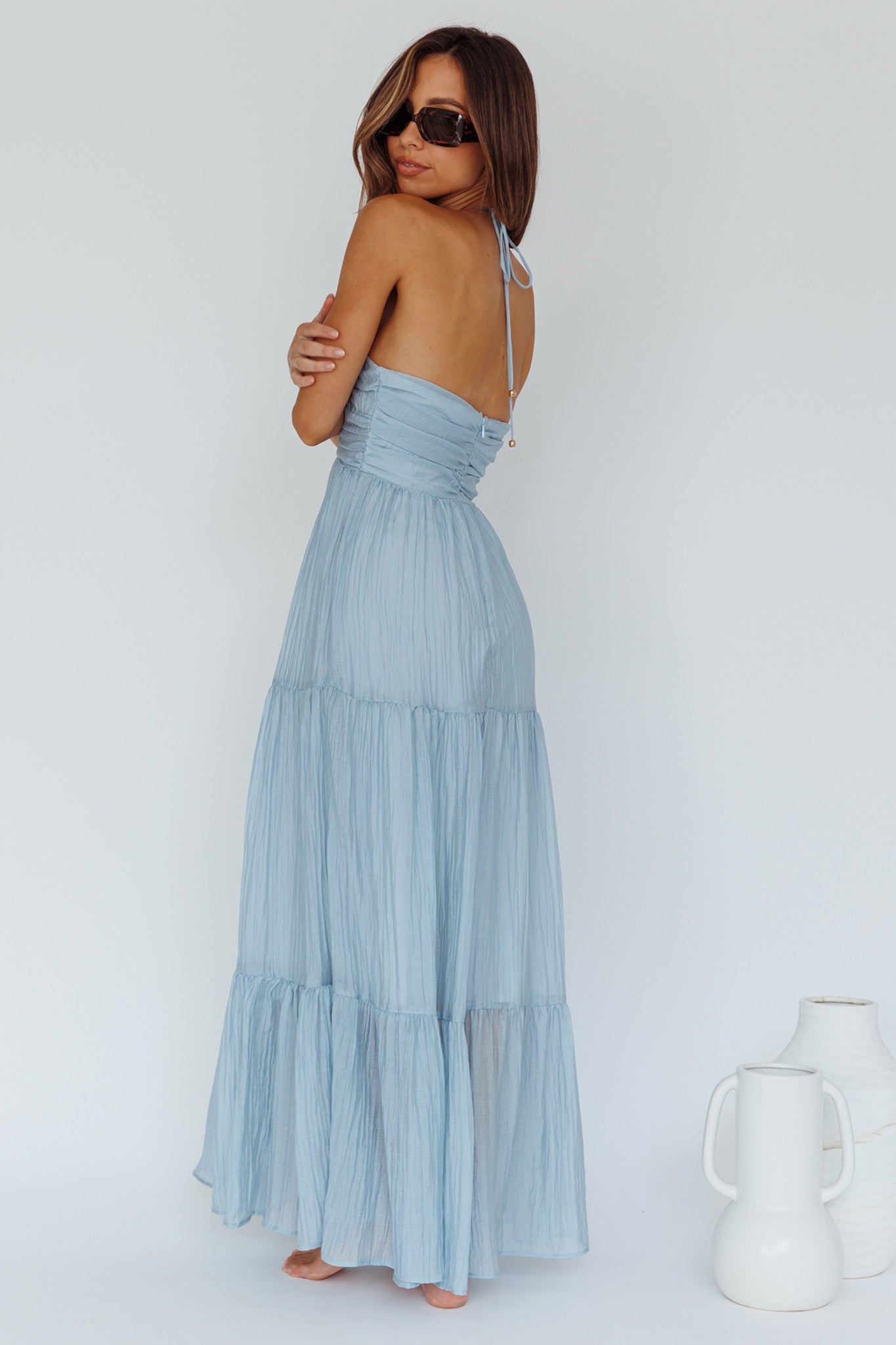 Asiah Halterneck Maxi Dress Ice Blue by Selfie Leslie Australia