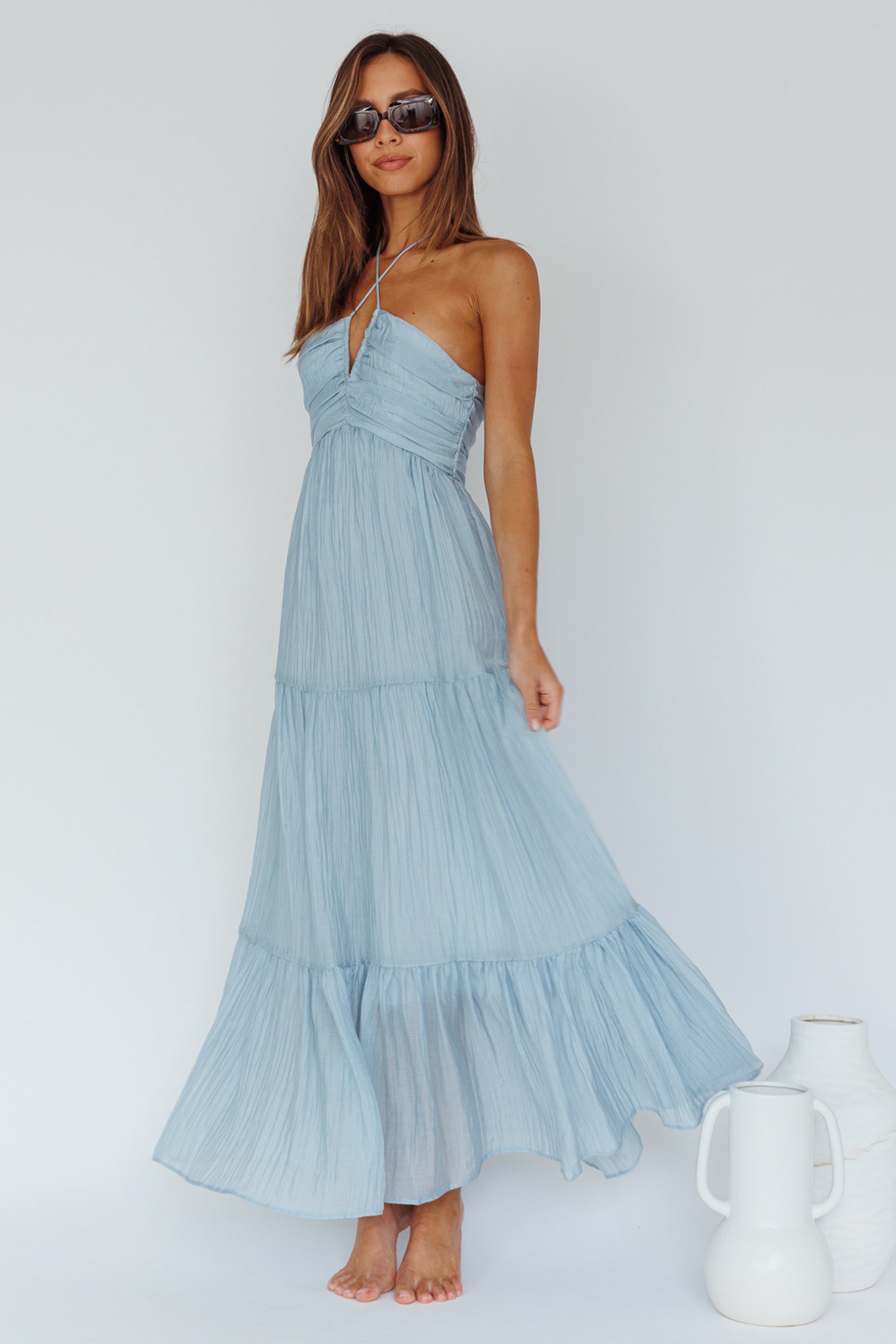 Asiah Halterneck Maxi Dress Ice Blue by Selfie Leslie Australia