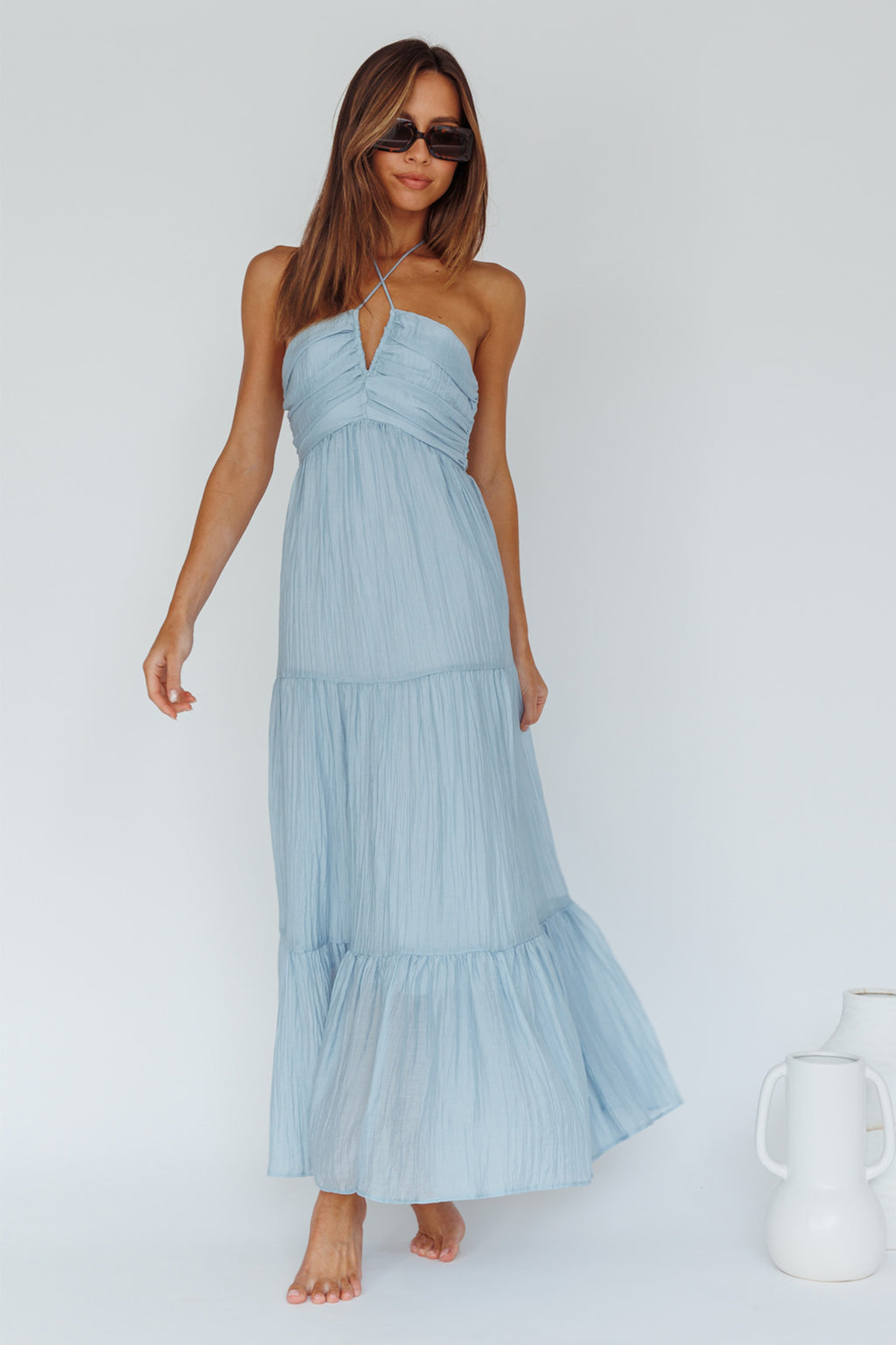 Asiah Halterneck Maxi Dress Ice Blue by Selfie Leslie Australia