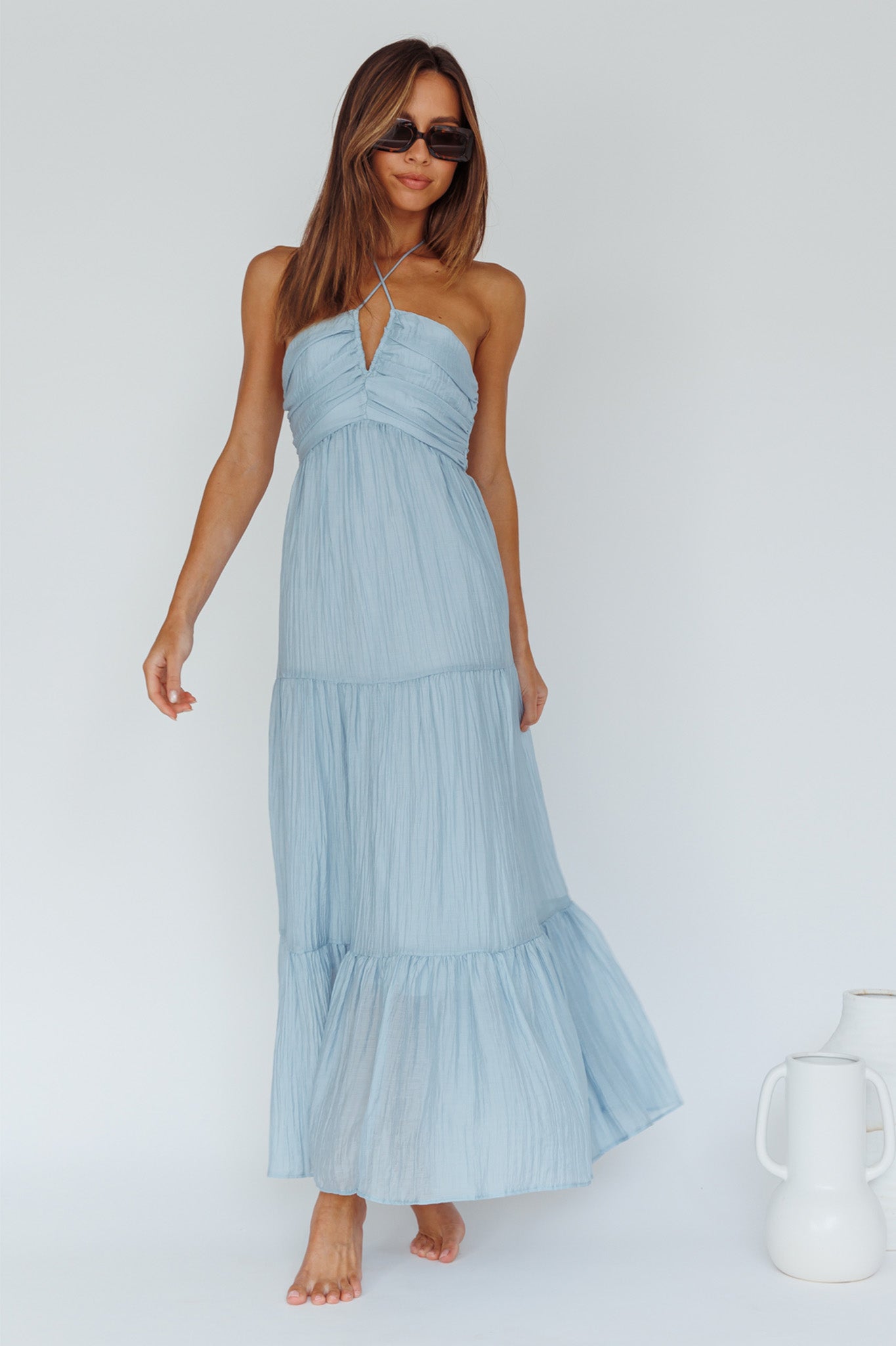 Asiah Halterneck Maxi Dress Ice Blue by Selfie Leslie Australia