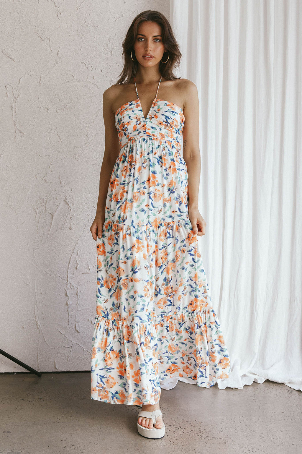 Asiah Halterneck Maxi Dress Floral Blue by Selfie Leslie Australia