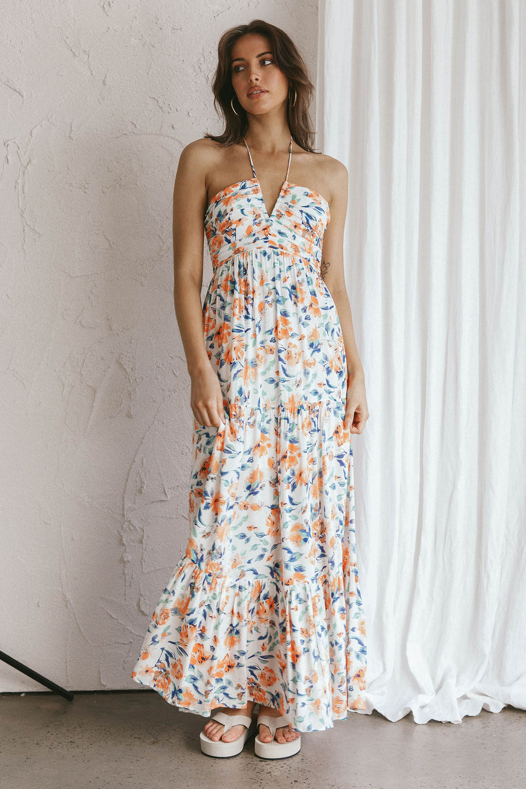 Asiah Halterneck Maxi Dress Floral Blue by Selfie Leslie Australia