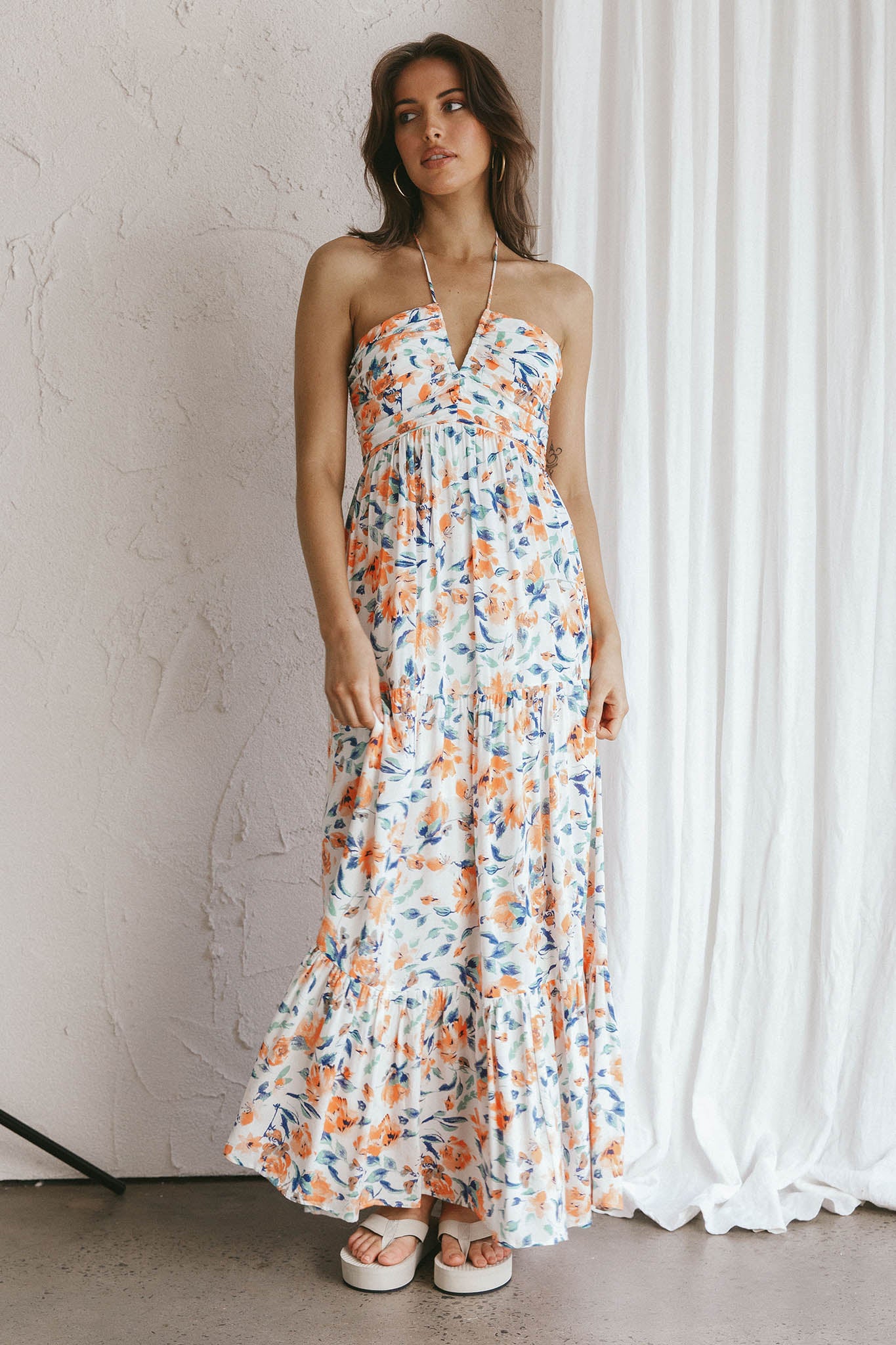 Asiah Halterneck Maxi Dress Floral Blue by Selfie Leslie Australia