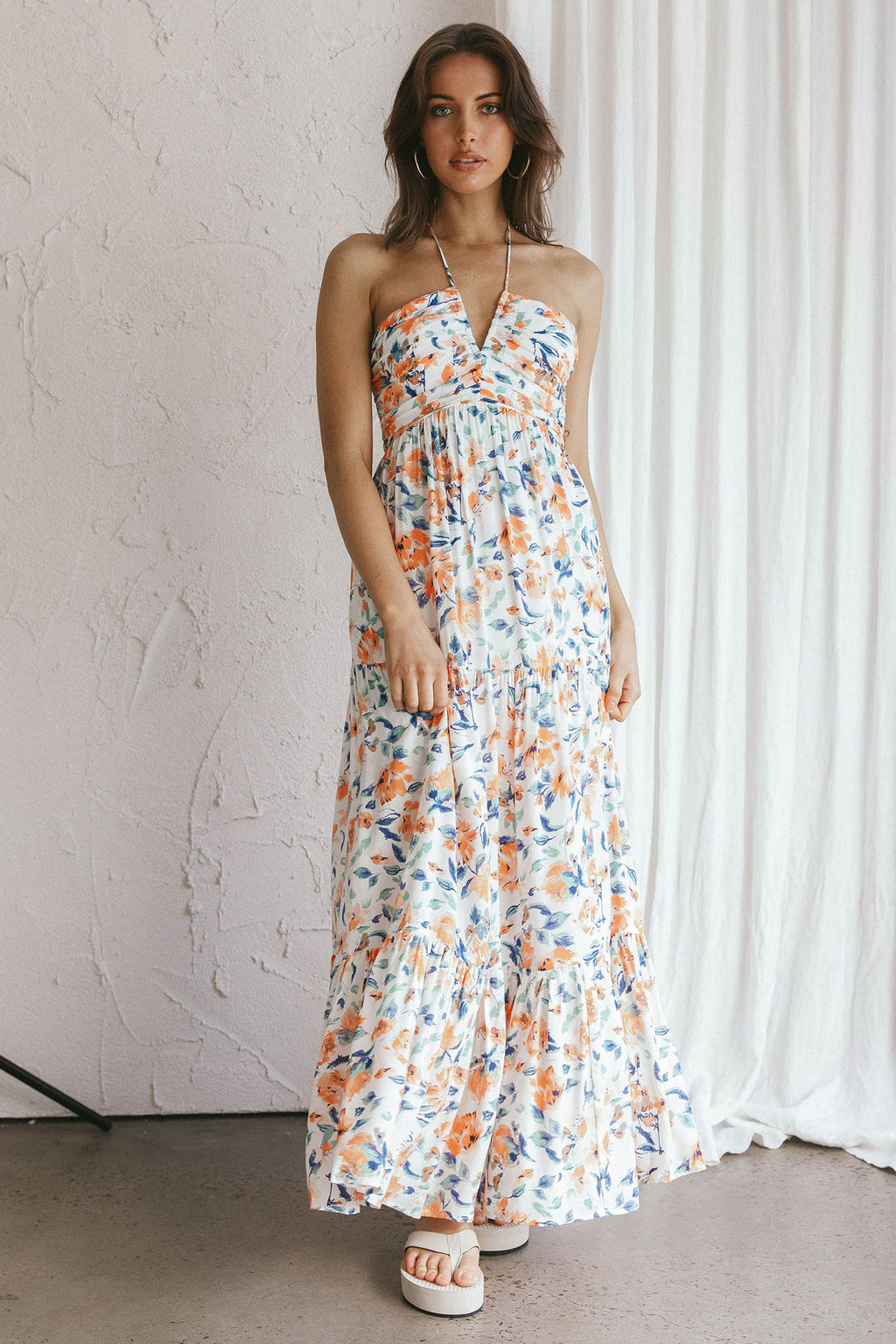 Asiah Halterneck Maxi Dress Floral Blue by Selfie Leslie Australia