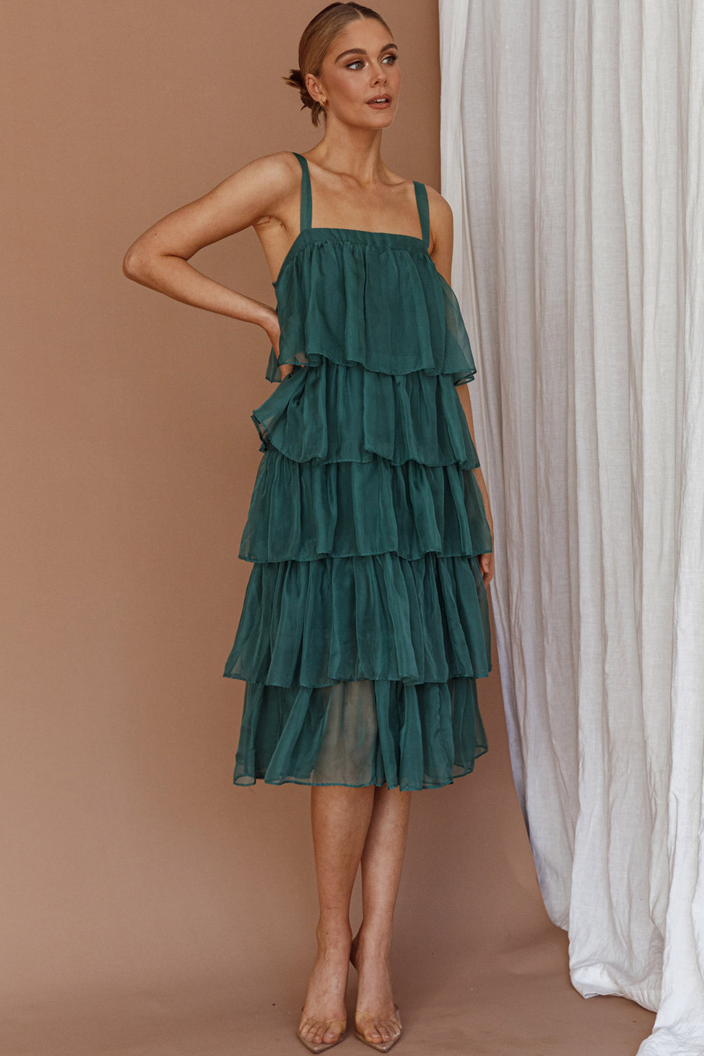 Merry Layered Frill Midi Dress Turtle Green by Selfie Leslie Australia