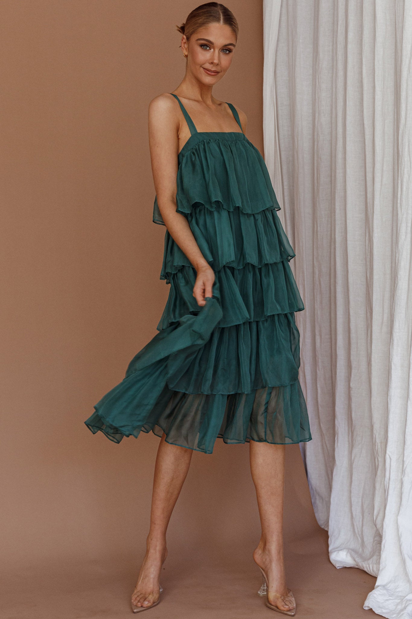 Merry Layered Frill Midi Dress Turtle Green by Selfie Leslie Australia