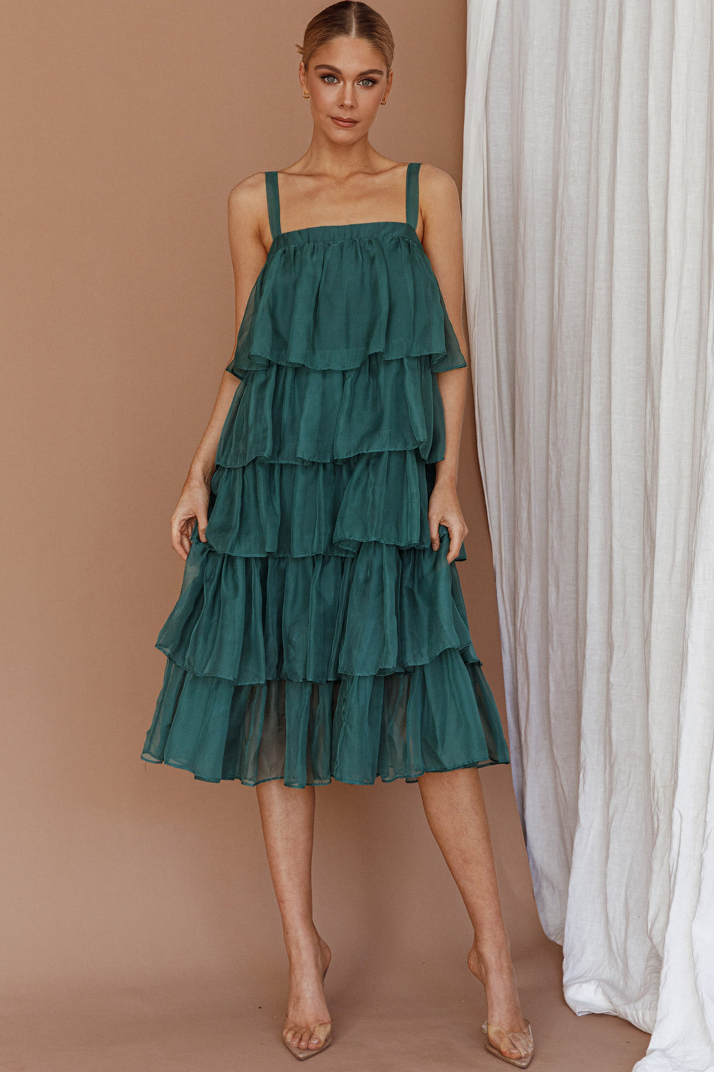 Merry Layered Frill Midi Dress Turtle Green by Selfie Leslie Australia