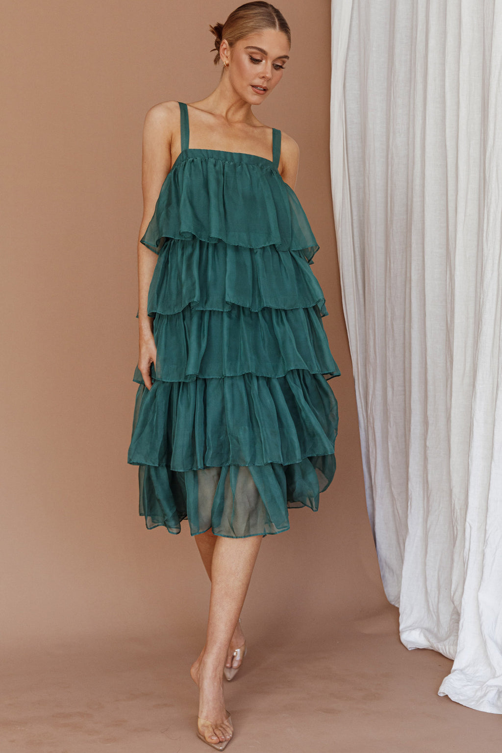 Merry Layered Frill Midi Dress Turtle Green by Selfie Leslie Australia