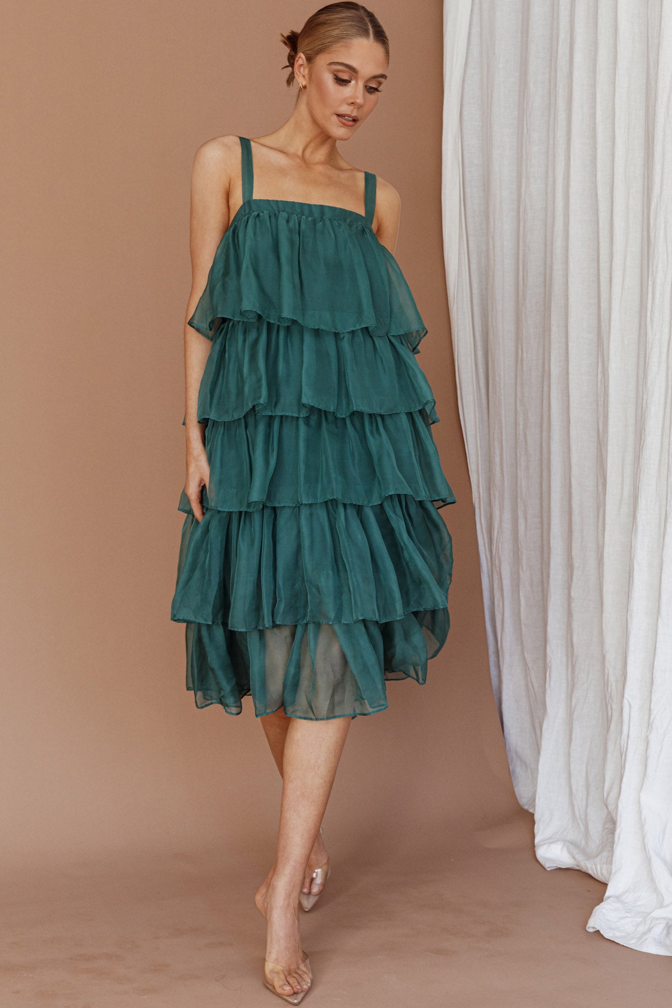 Merry Layered Frill Midi Dress Turtle Green by Selfie Leslie Australia