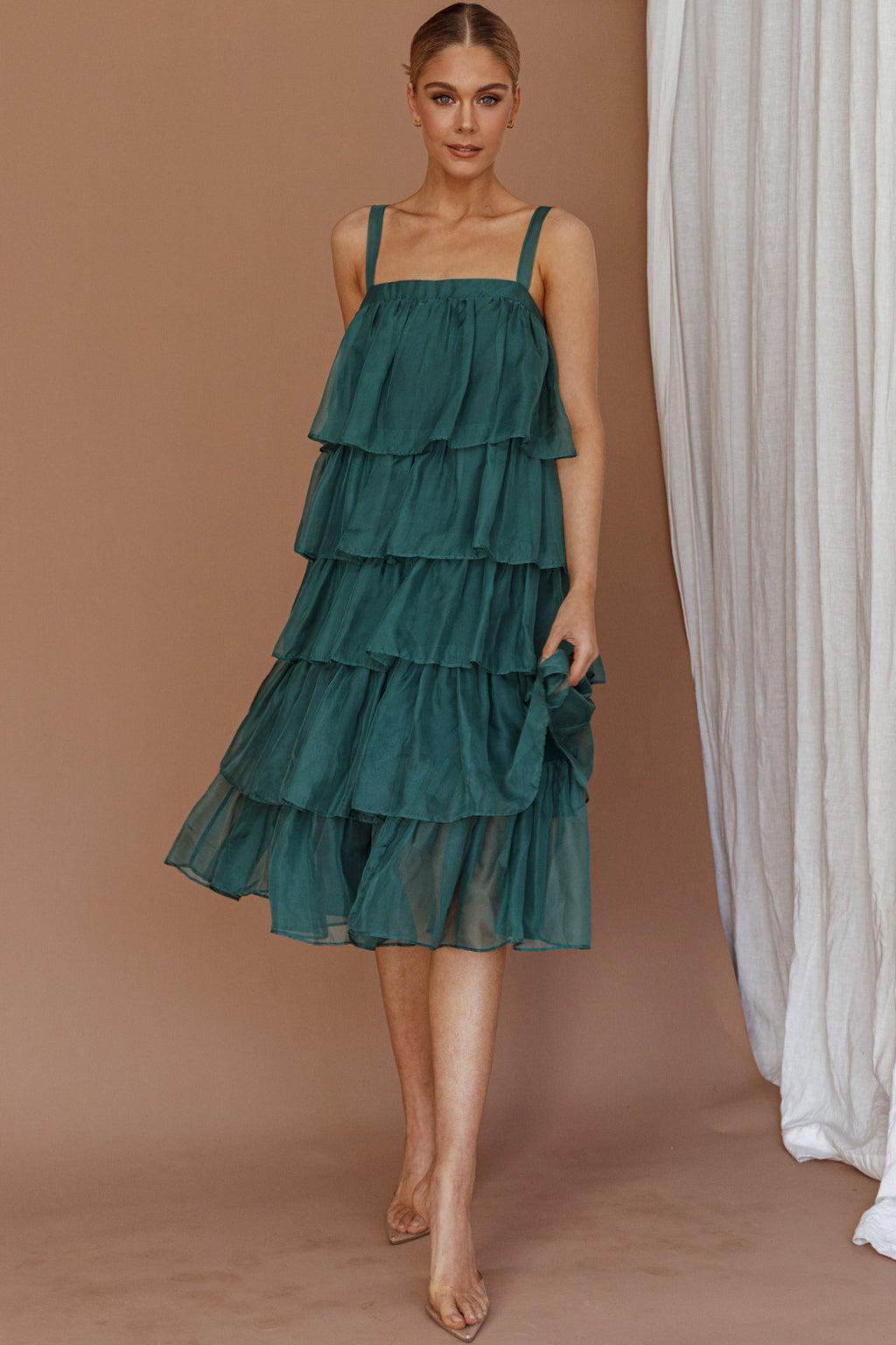 Merry Layered Frill Midi Dress Turtle Green by Selfie Leslie Australia