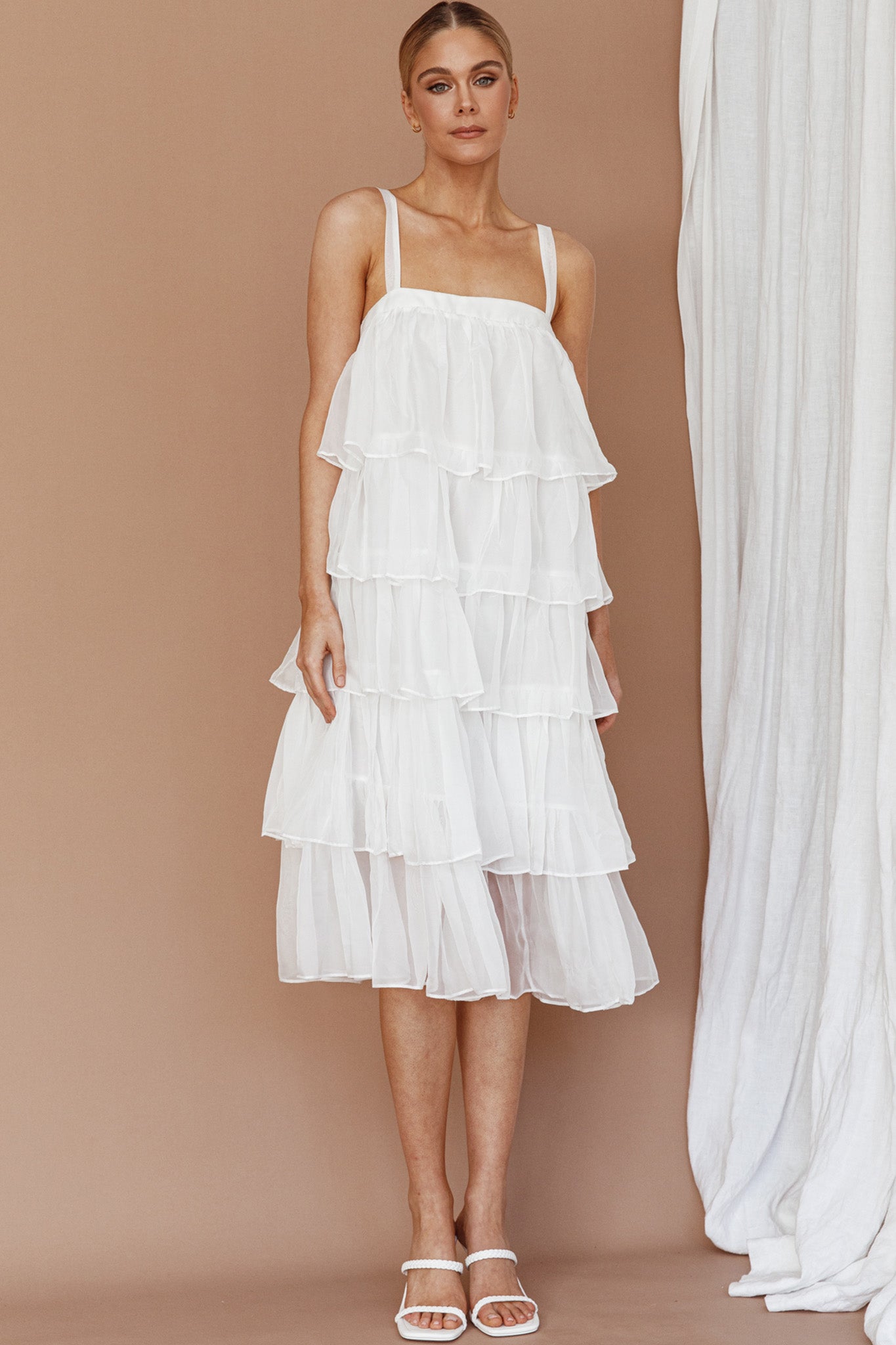 Merry Layered Frill Midi Dress White by Selfie Leslie Australia