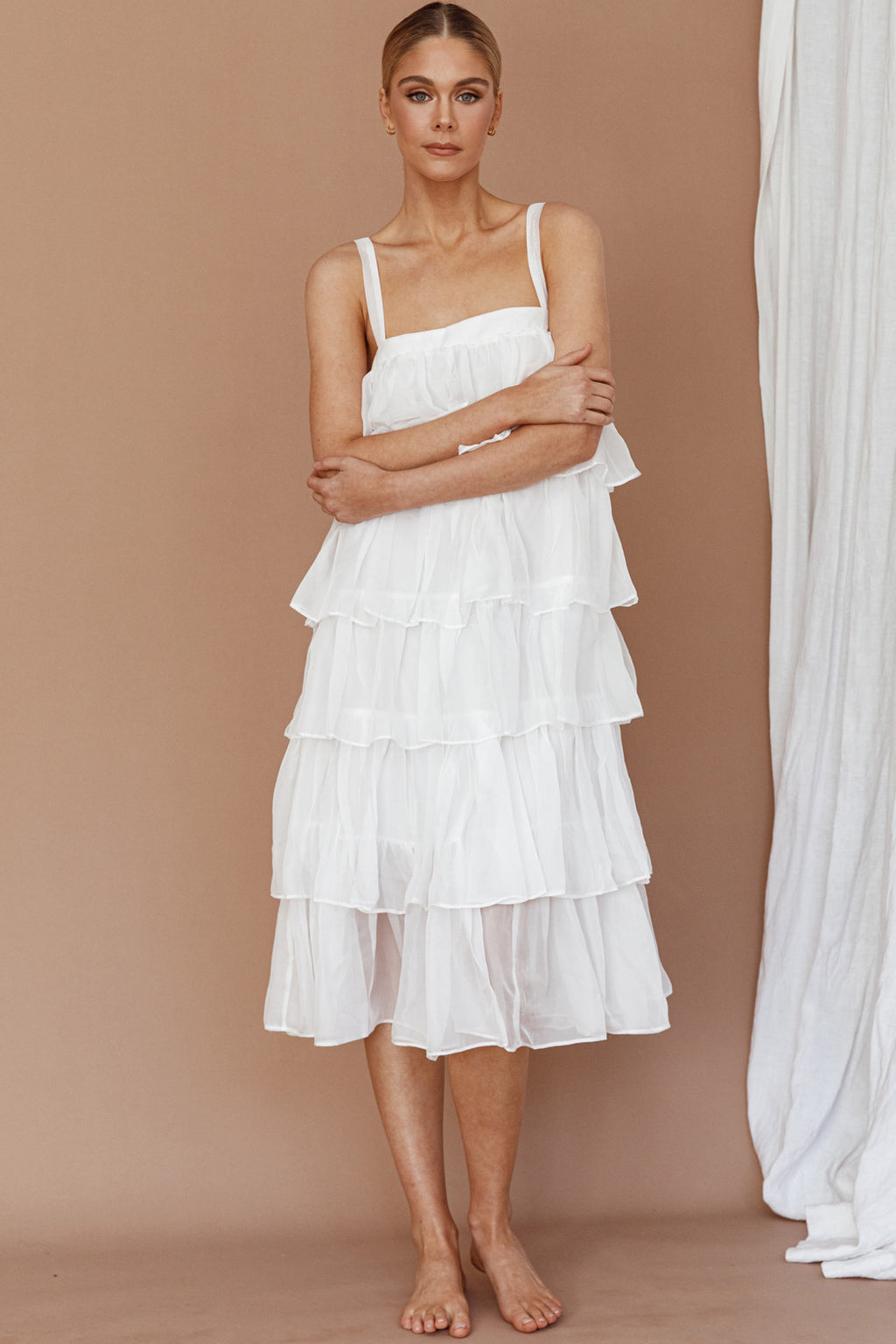 Merry Layered Frill Midi Dress White by Selfie Leslie Australia