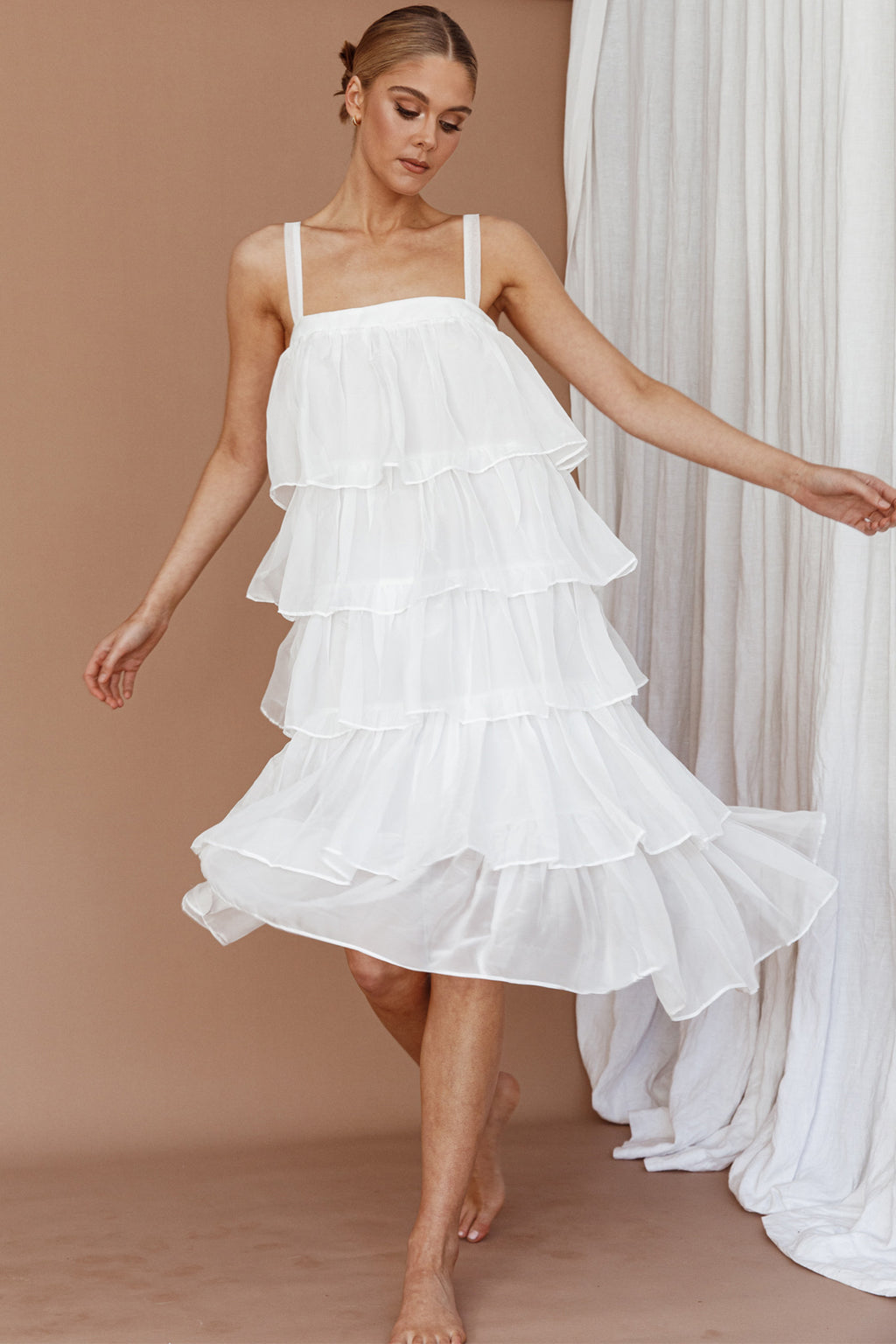 Merry Layered Frill Midi Dress White by Selfie Leslie Australia