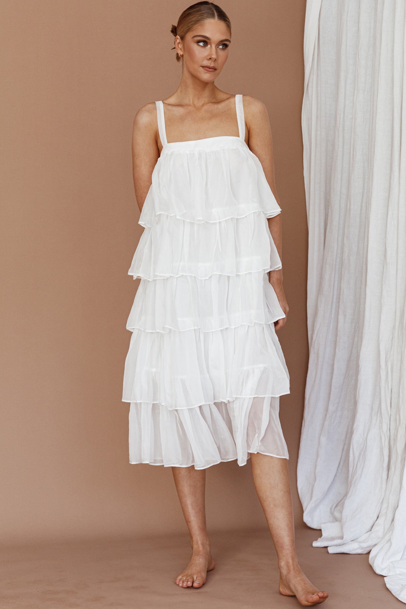 Merry Layered Frill Midi Dress White by Selfie Leslie Australia