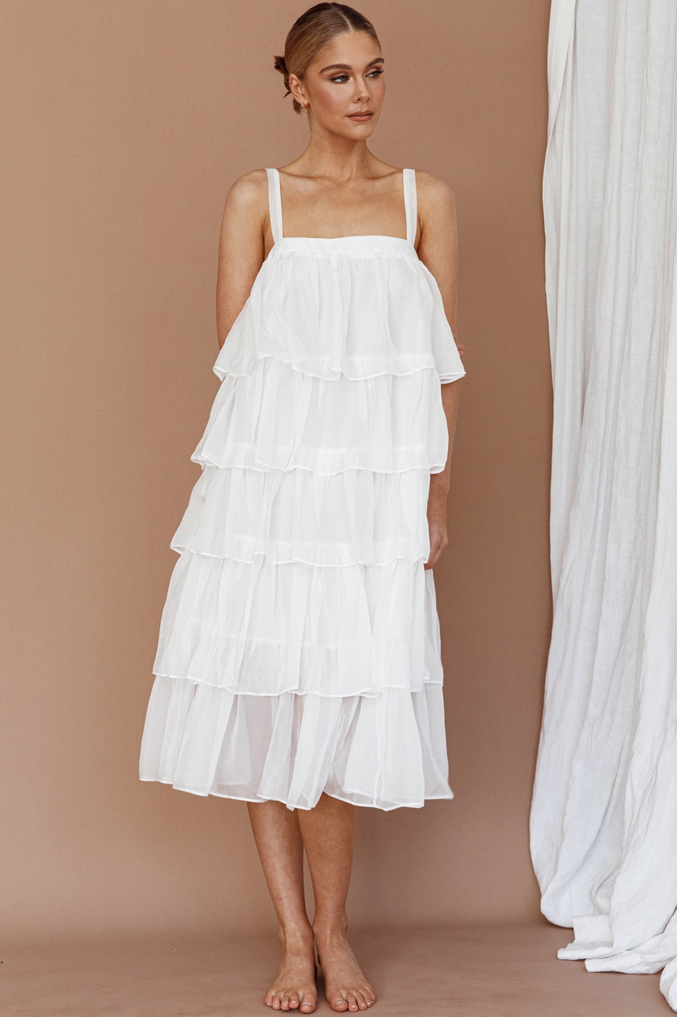 Merry Layered Frill Midi Dress White by Selfie Leslie Australia