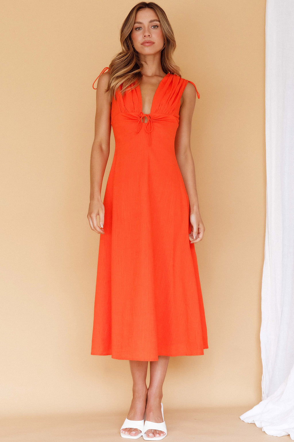 Cape Cod Drawstring Accent Midi Dress Tangerine by Selfie Leslie Australia