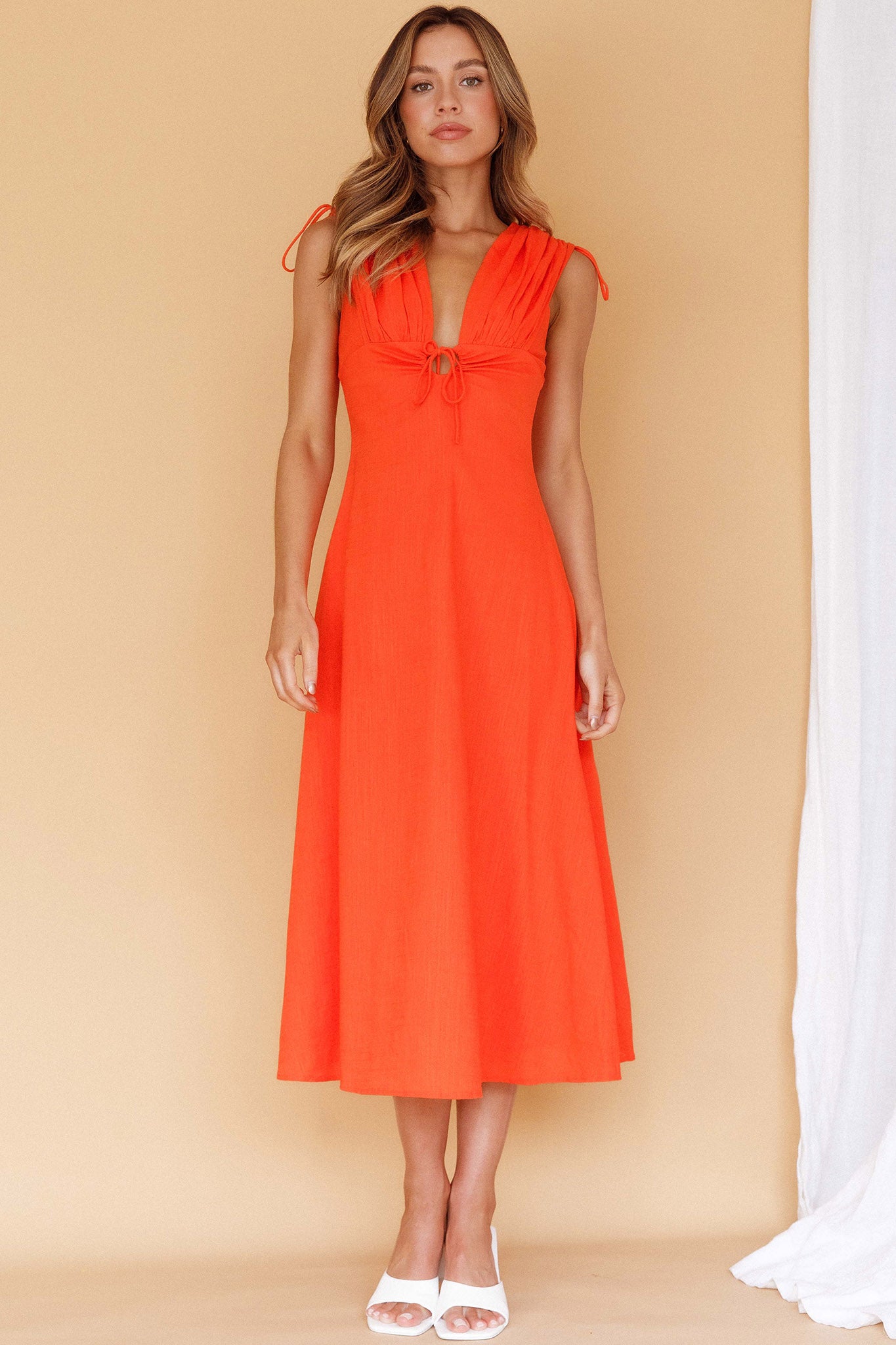 Cape Cod Drawstring Accent Midi Dress Tangerine by Selfie Leslie Australia