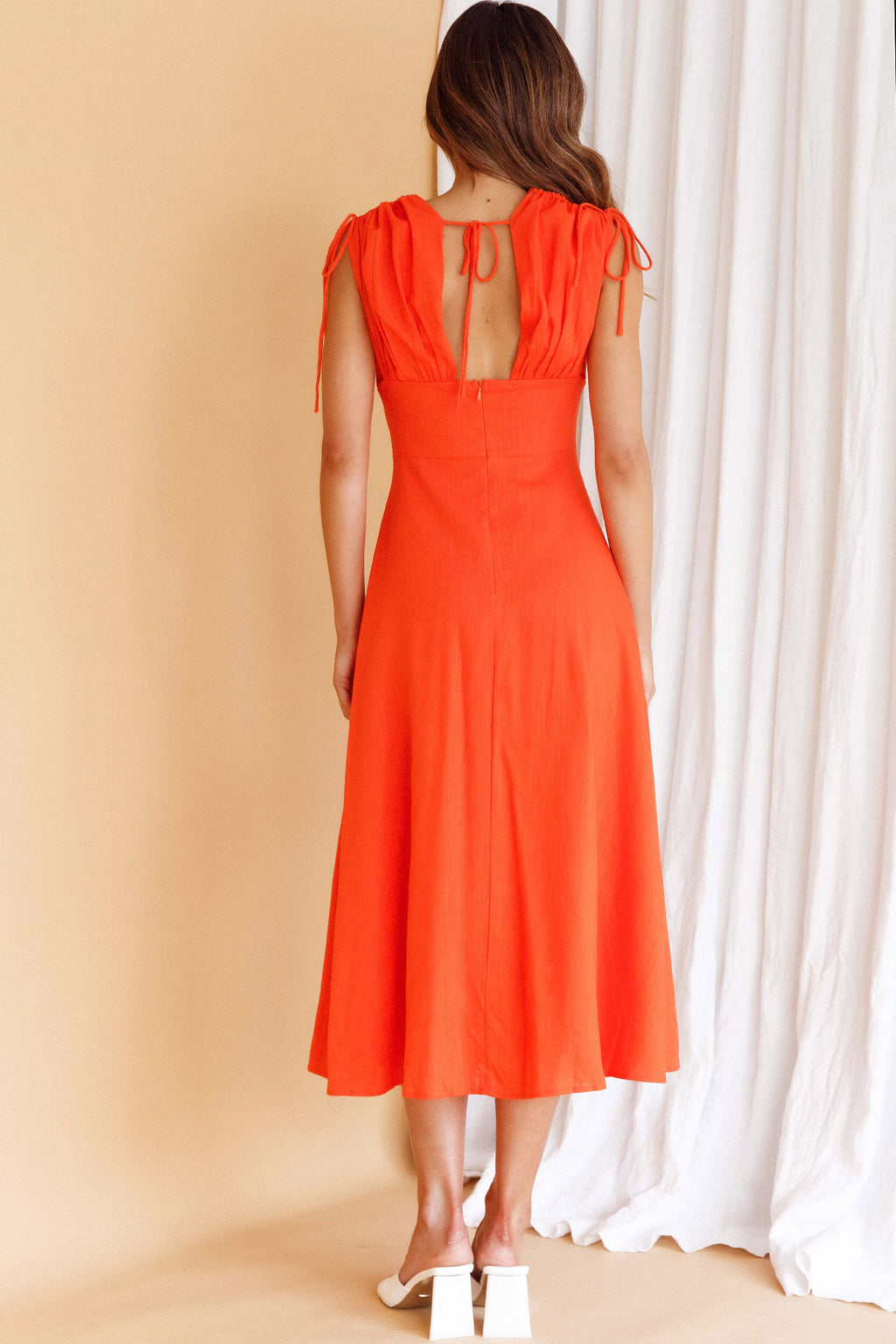 Cape Cod Drawstring Accent Midi Dress Tangerine by Selfie Leslie Australia