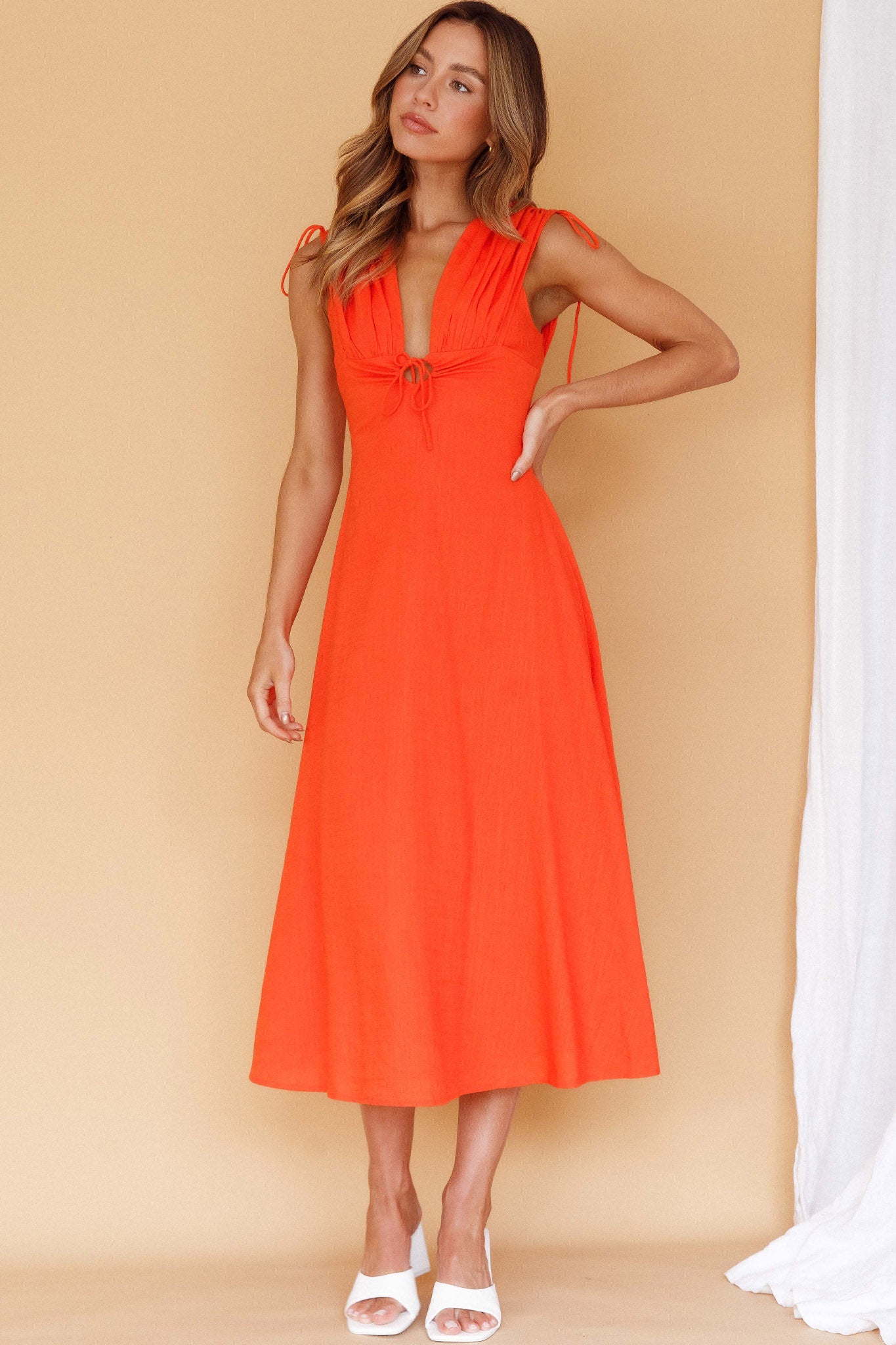 Cape Cod Drawstring Accent Midi Dress Tangerine by Selfie Leslie Australia