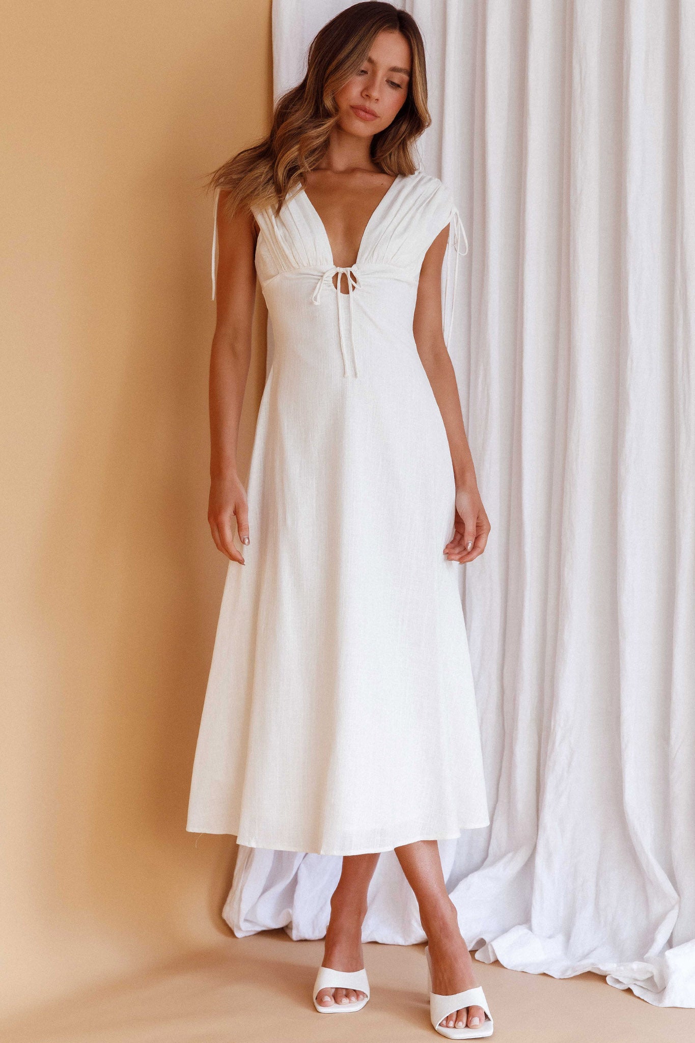 Cape Cod Drawstring Accent Midi Dress White by Selfie Leslie Australia