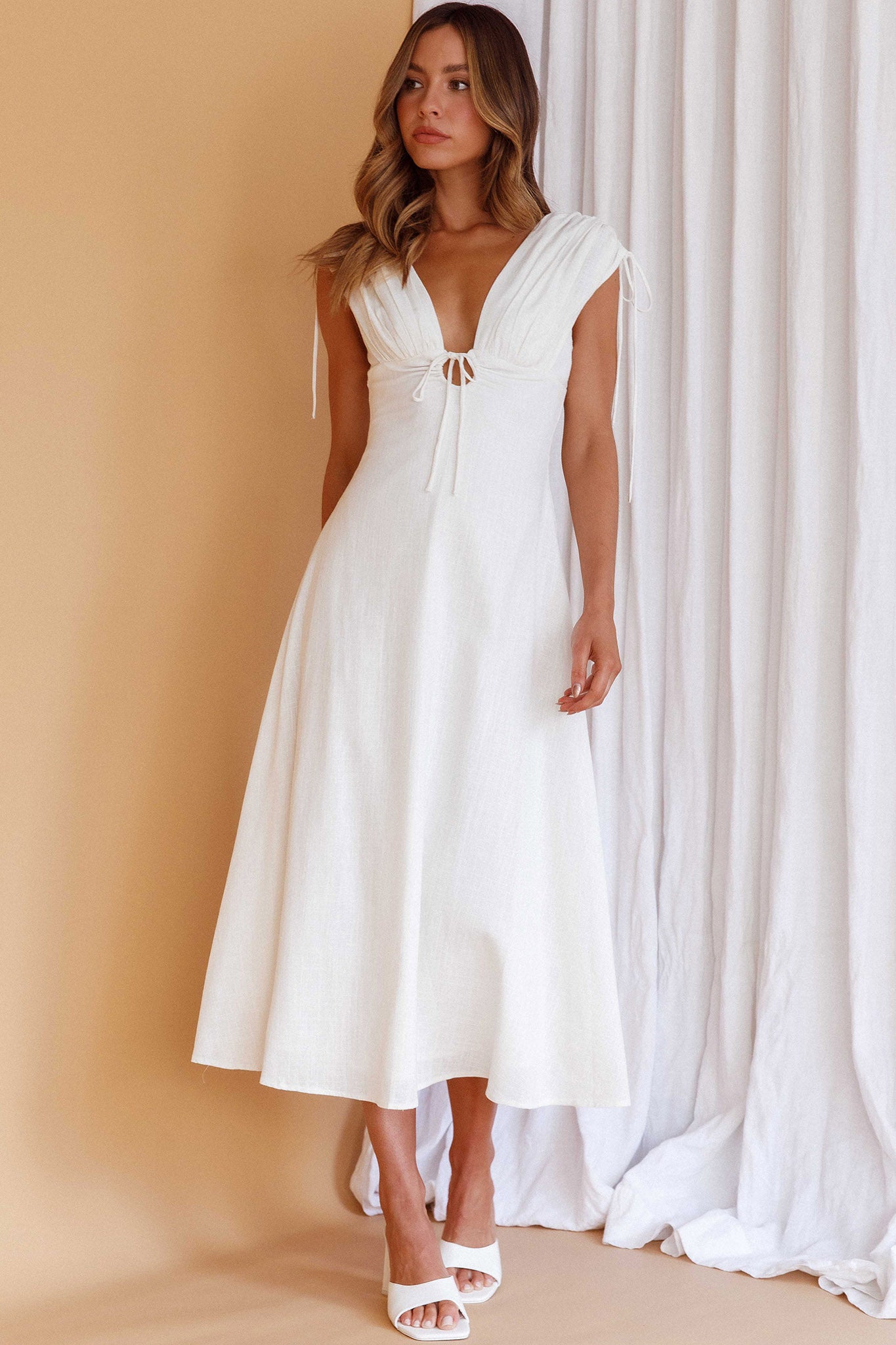 Cape Cod Drawstring Accent Midi Dress White by Selfie Leslie Australia