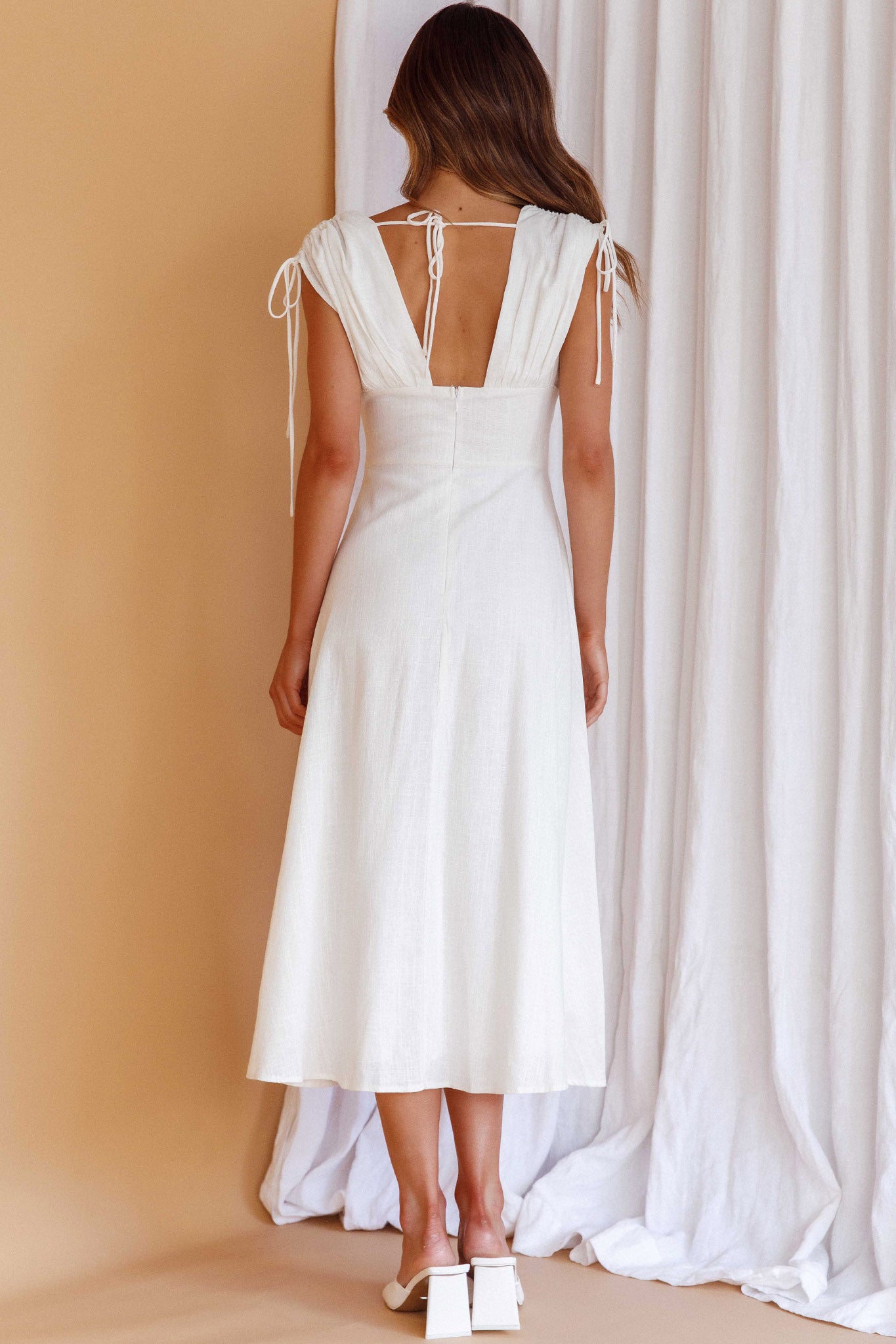 Cape Cod Drawstring Accent Midi Dress White by Selfie Leslie Australia