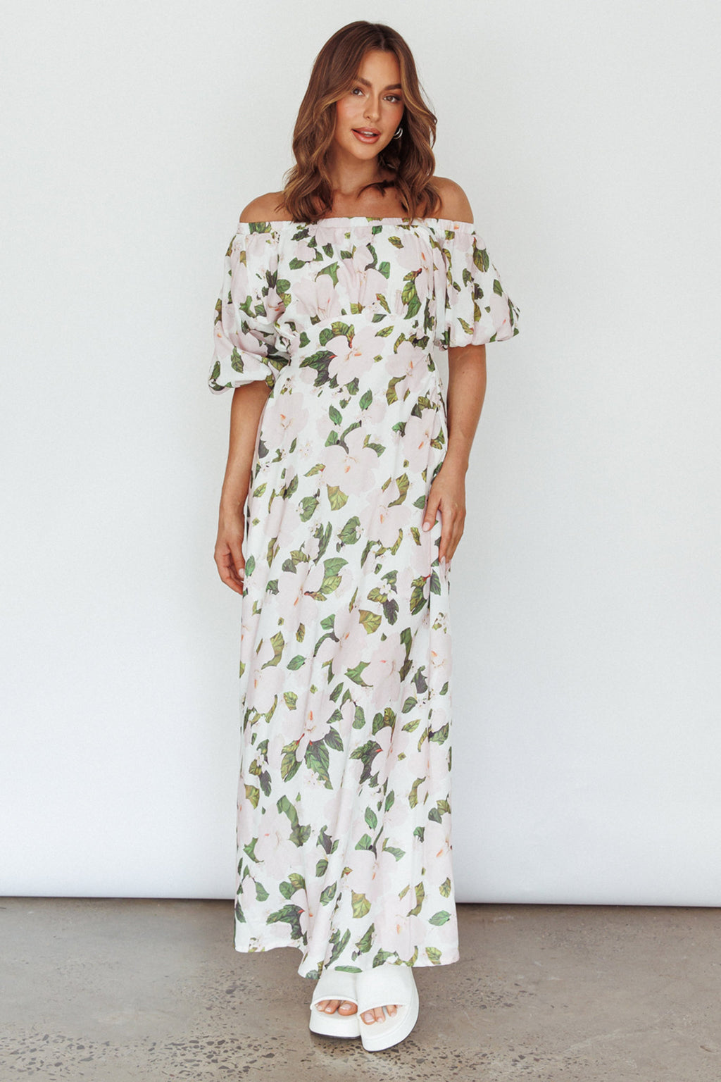Momentum Off Shoulder Maxi Dress Floral Pink by Selfie Leslie Australia