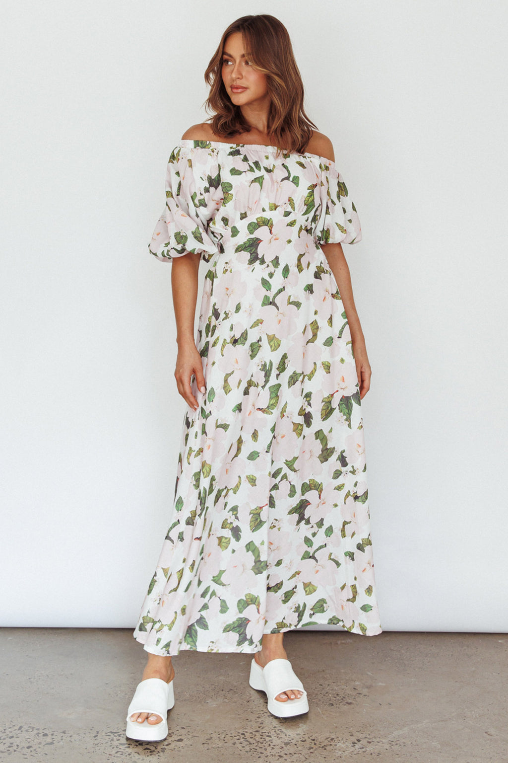 Momentum Off Shoulder Maxi Dress Floral Pink by Selfie Leslie Australia
