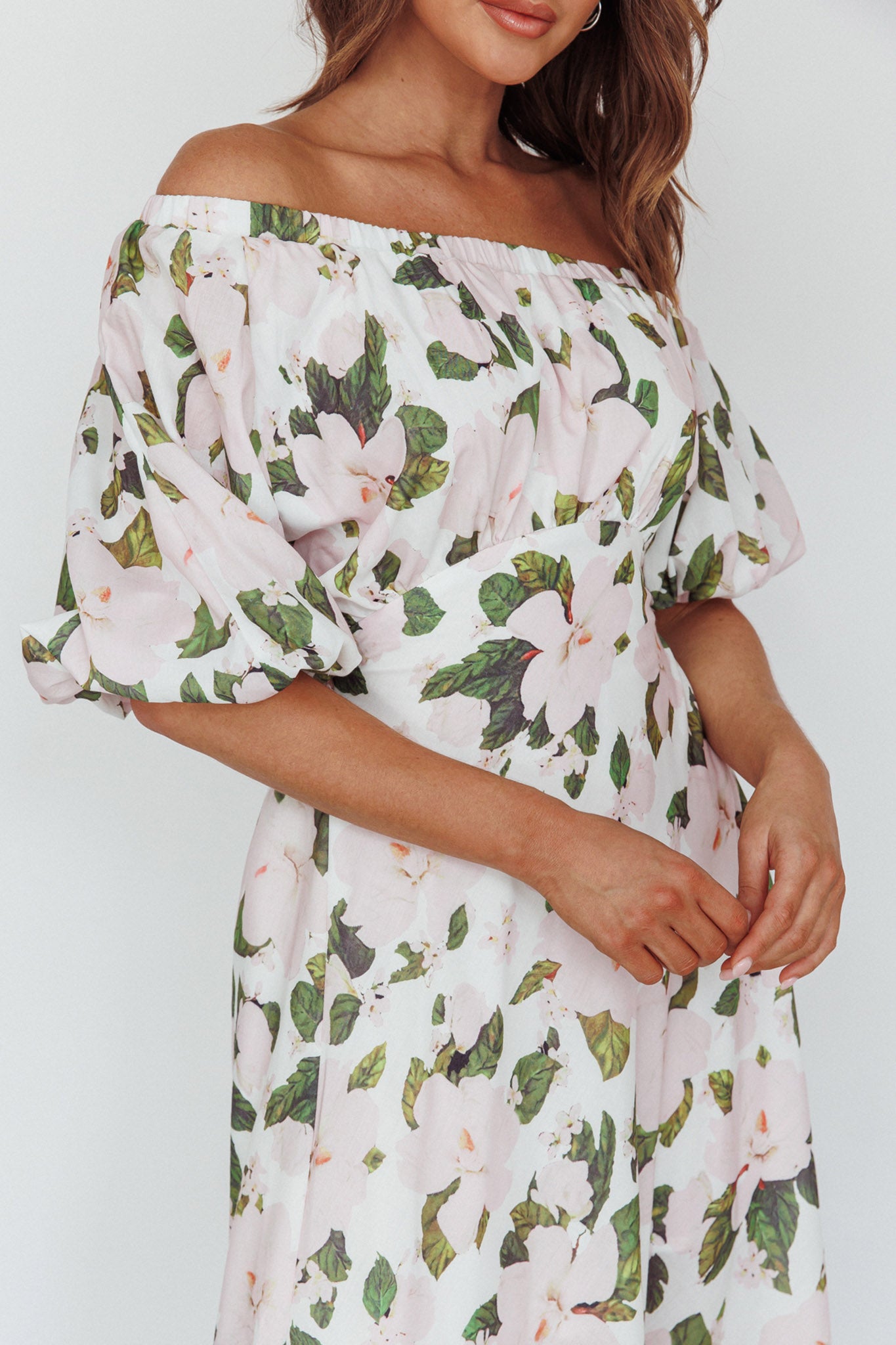 Momentum Off Shoulder Maxi Dress Floral Pink by Selfie Leslie Australia