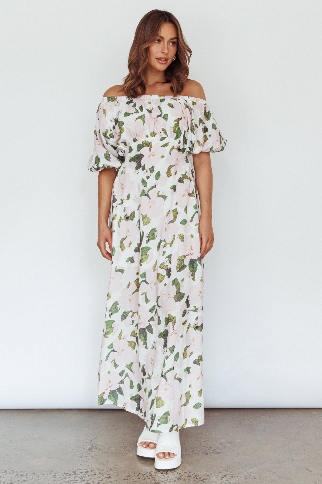 Momentum Off Shoulder Maxi Dress Floral Pink by Selfie Leslie Australia