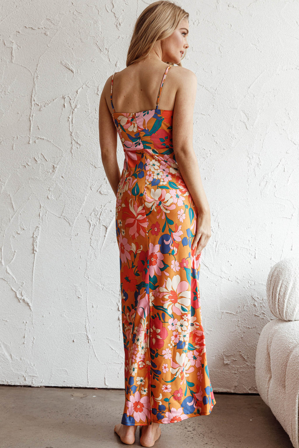 Sea Change Twist Bust Midi Dress Floral Orange by Selfie Leslie Australia