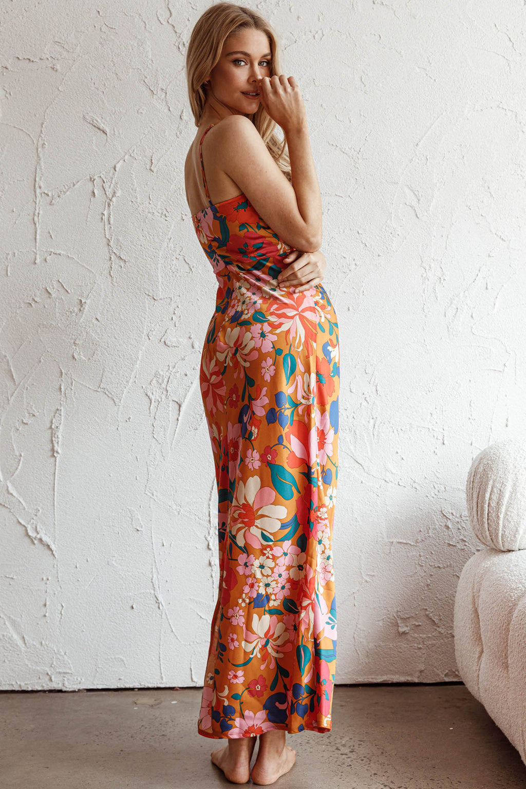 Sea Change Twist Bust Midi Dress Floral Orange by Selfie Leslie Australia