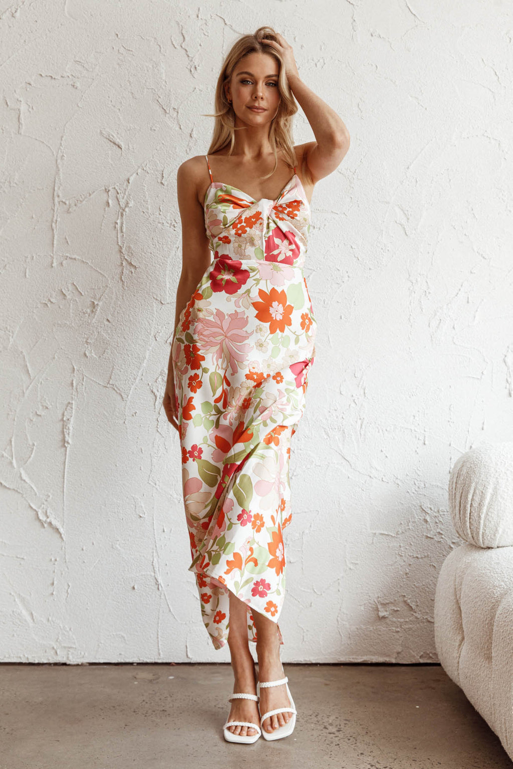 Sea Change Twist Bust Midi Dress Floral White by Selfie Leslie Australia