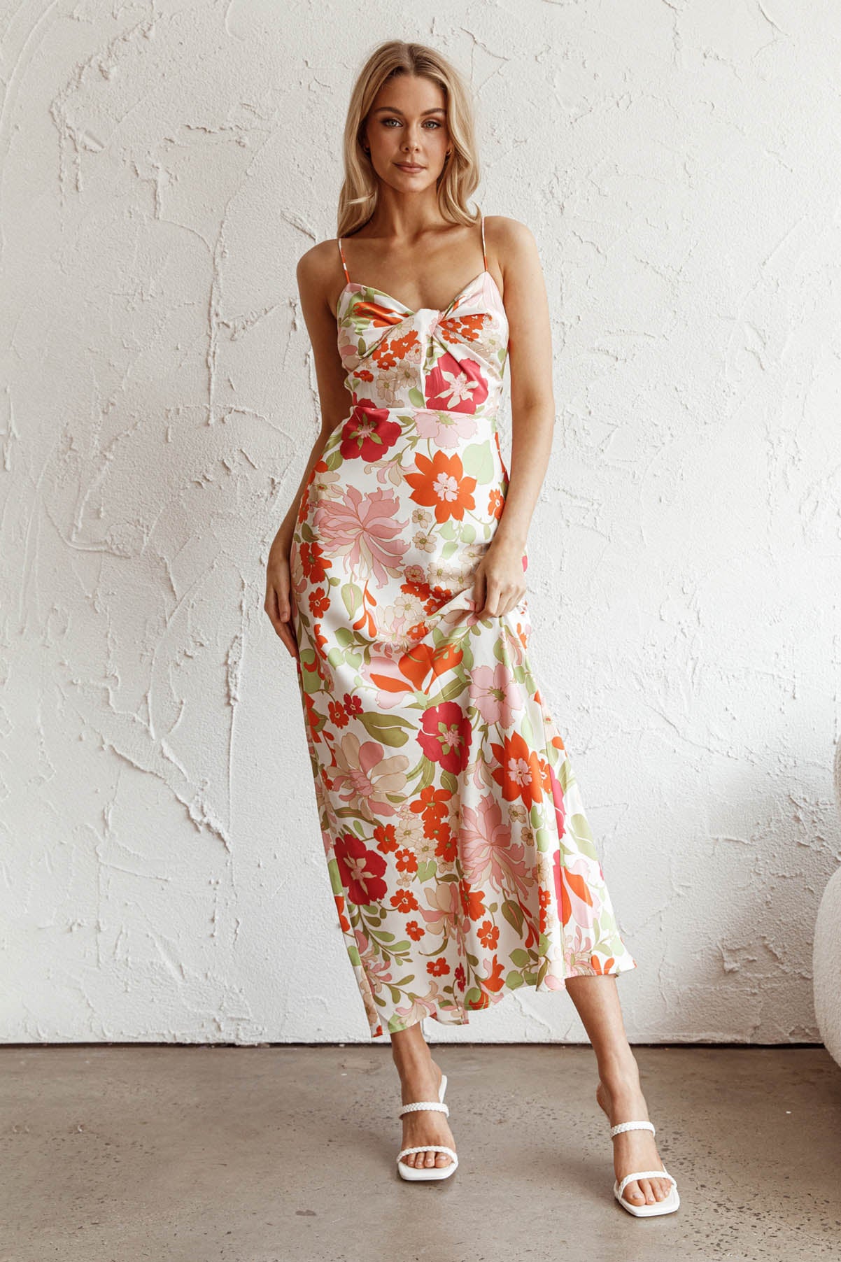 Sea Change Twist Bust Midi Dress Floral White by Selfie Leslie Australia