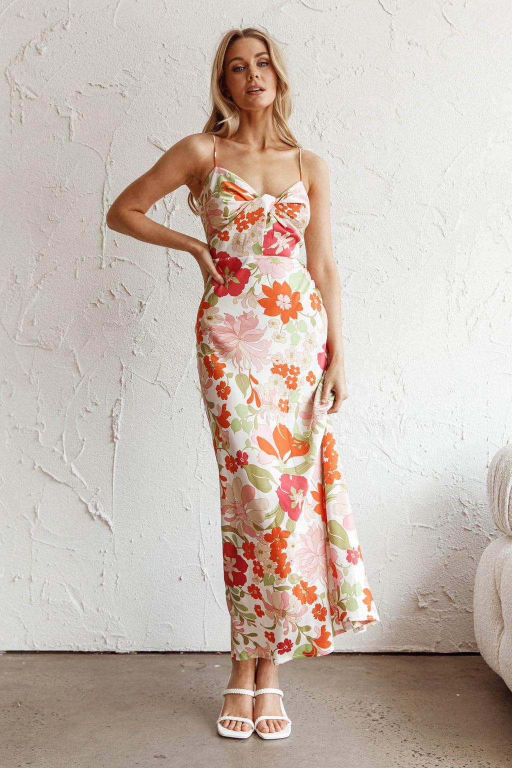 Sea Change Twist Bust Midi Dress Floral White by Selfie Leslie Australia