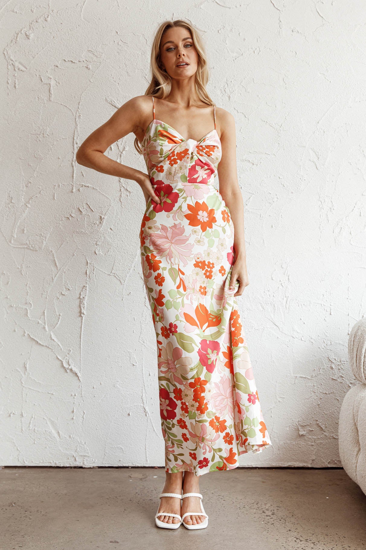 Sea Change Twist Bust Midi Dress Floral White by Selfie Leslie Australia