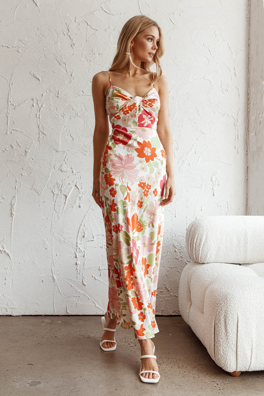 Sea Change Twist Bust Midi Dress Floral White by Selfie Leslie Australia
