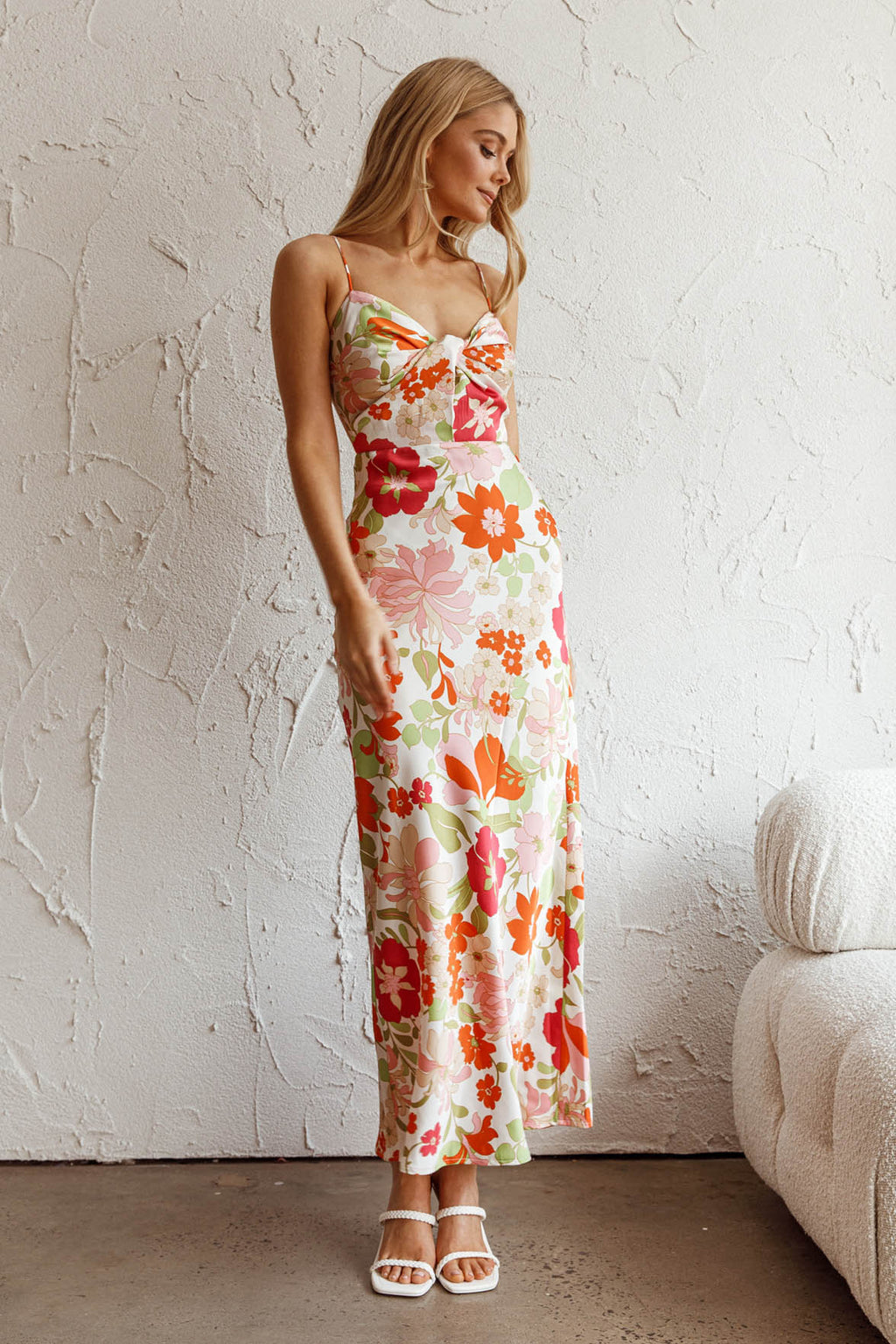 Sea Change Twist Bust Midi Dress Floral White by Selfie Leslie Australia