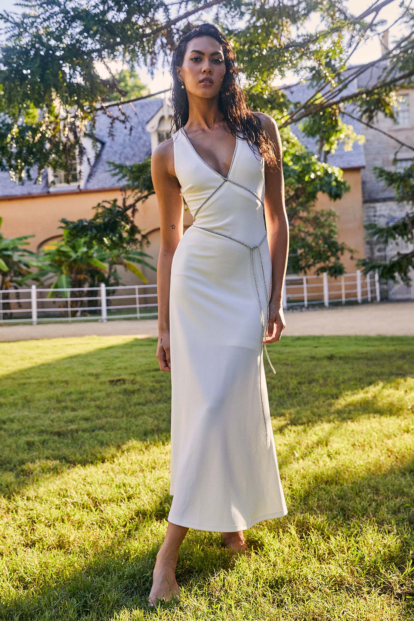 Del Sol Diamante Rope Maxi Dress White by Selfie Leslie Australia