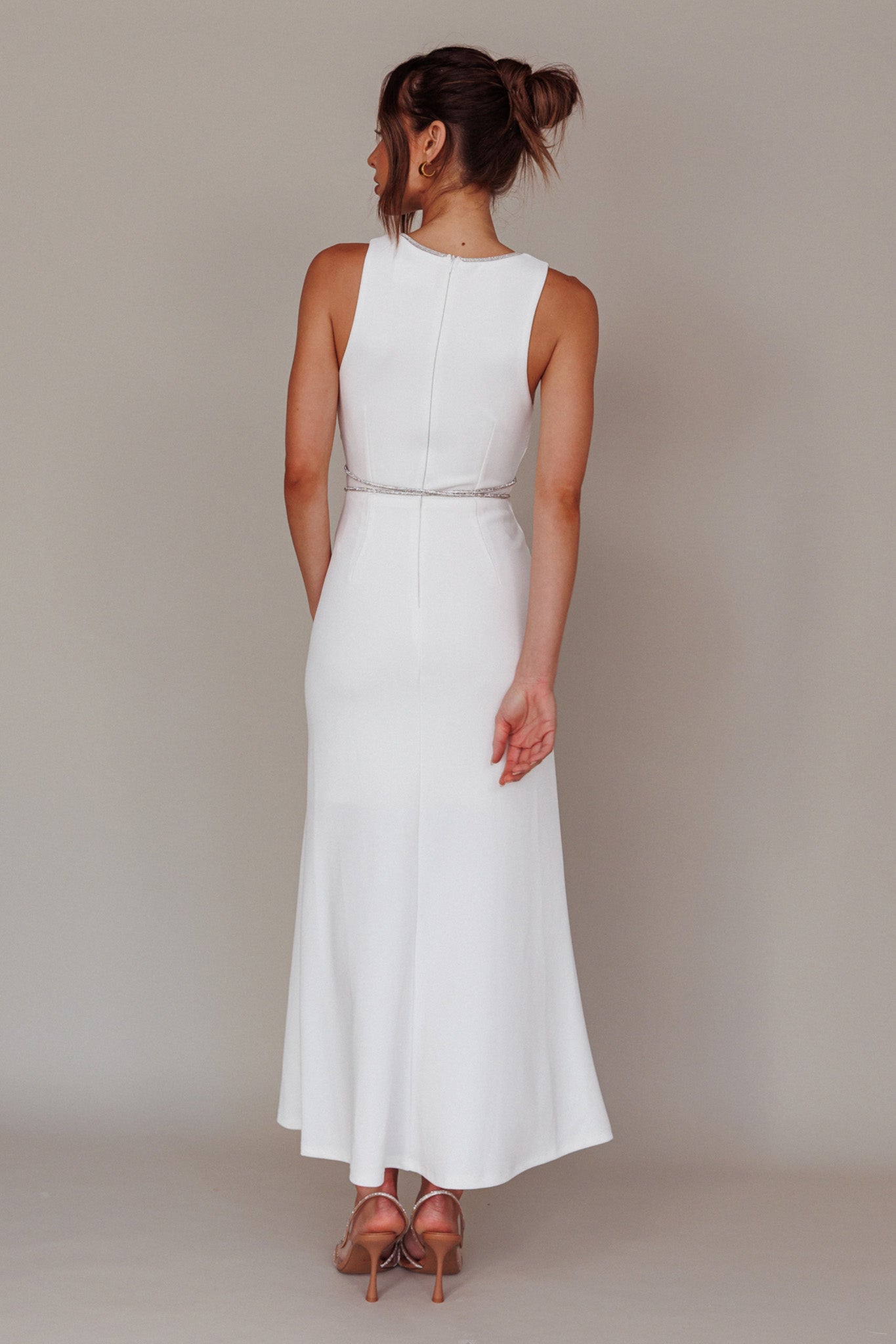 Del Sol Diamante Rope Maxi Dress White by Selfie Leslie Australia
