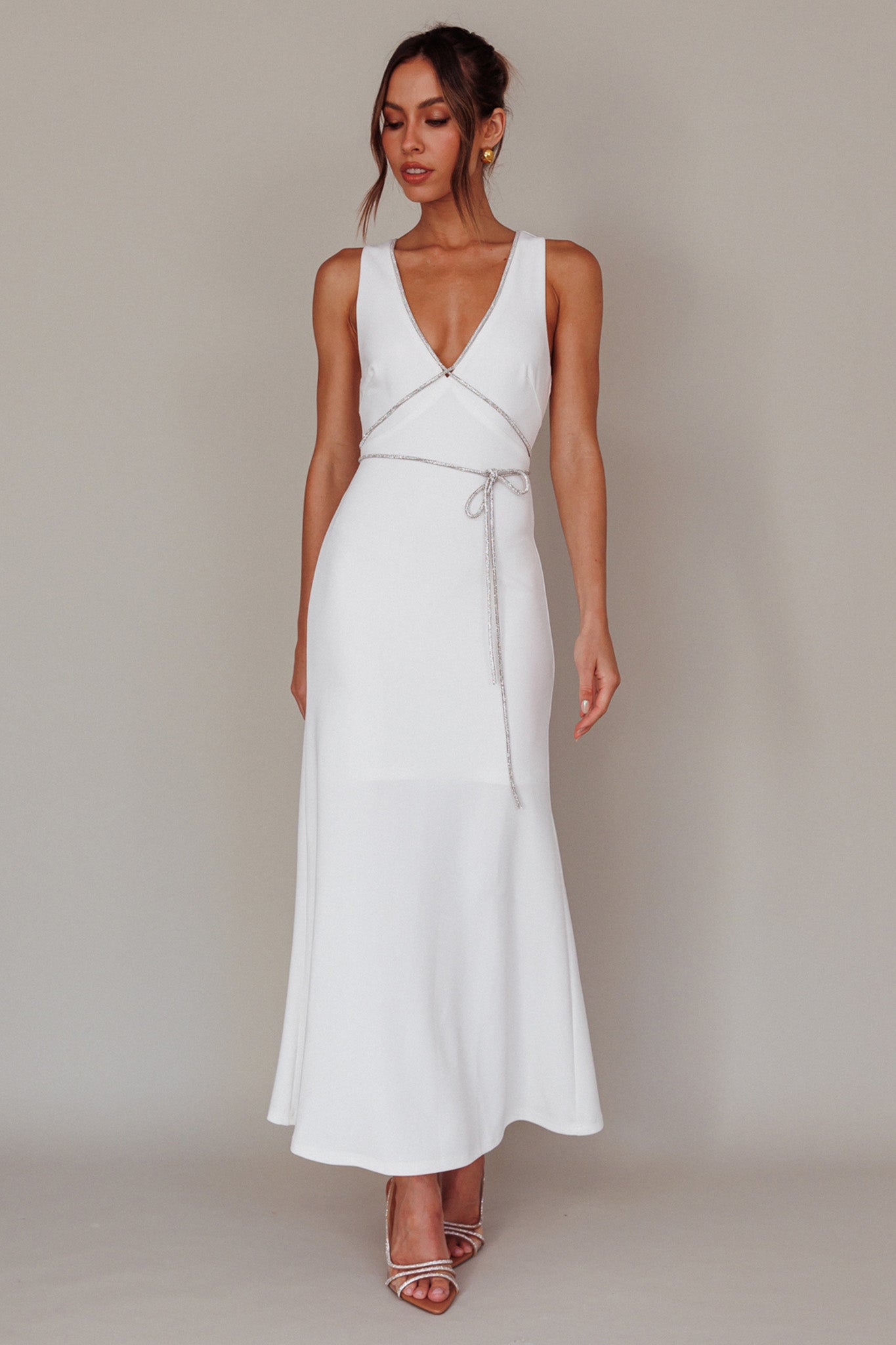 Del Sol Diamante Rope Maxi Dress White by Selfie Leslie Australia