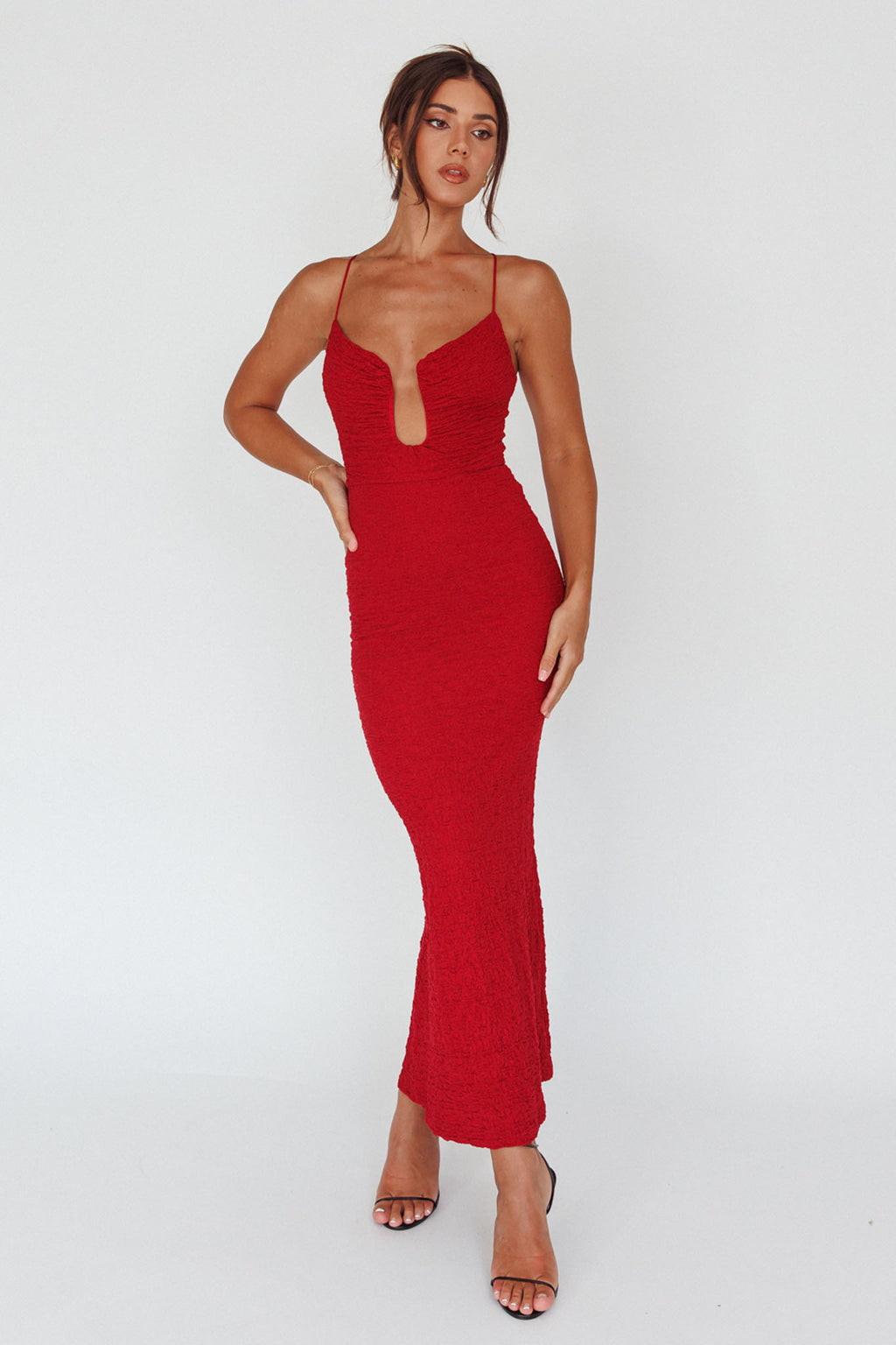 Nouveau U-Neckline Midi Dress Wine by Selfie Leslie Australia