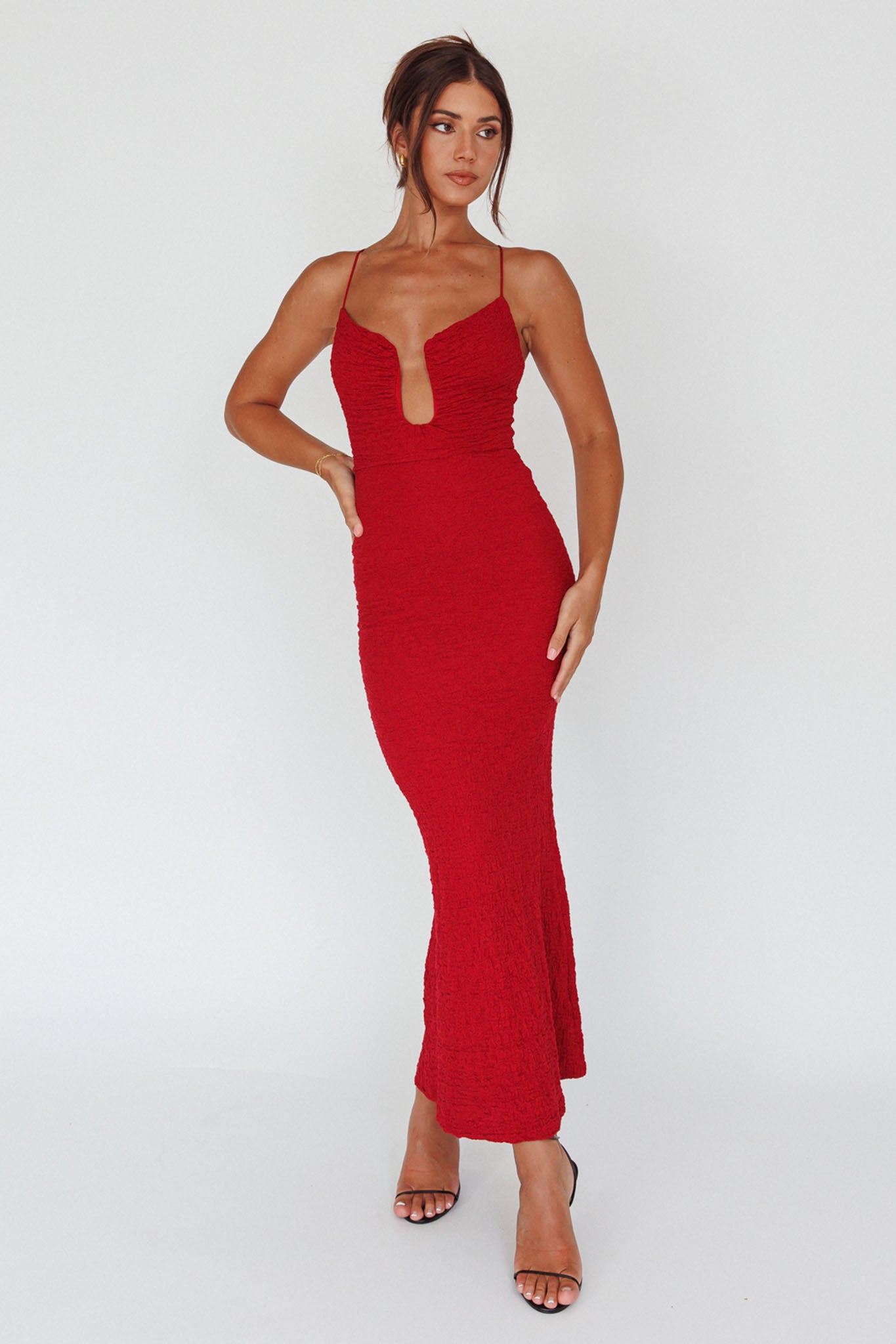 Nouveau U-Neckline Midi Dress Wine by Selfie Leslie Australia