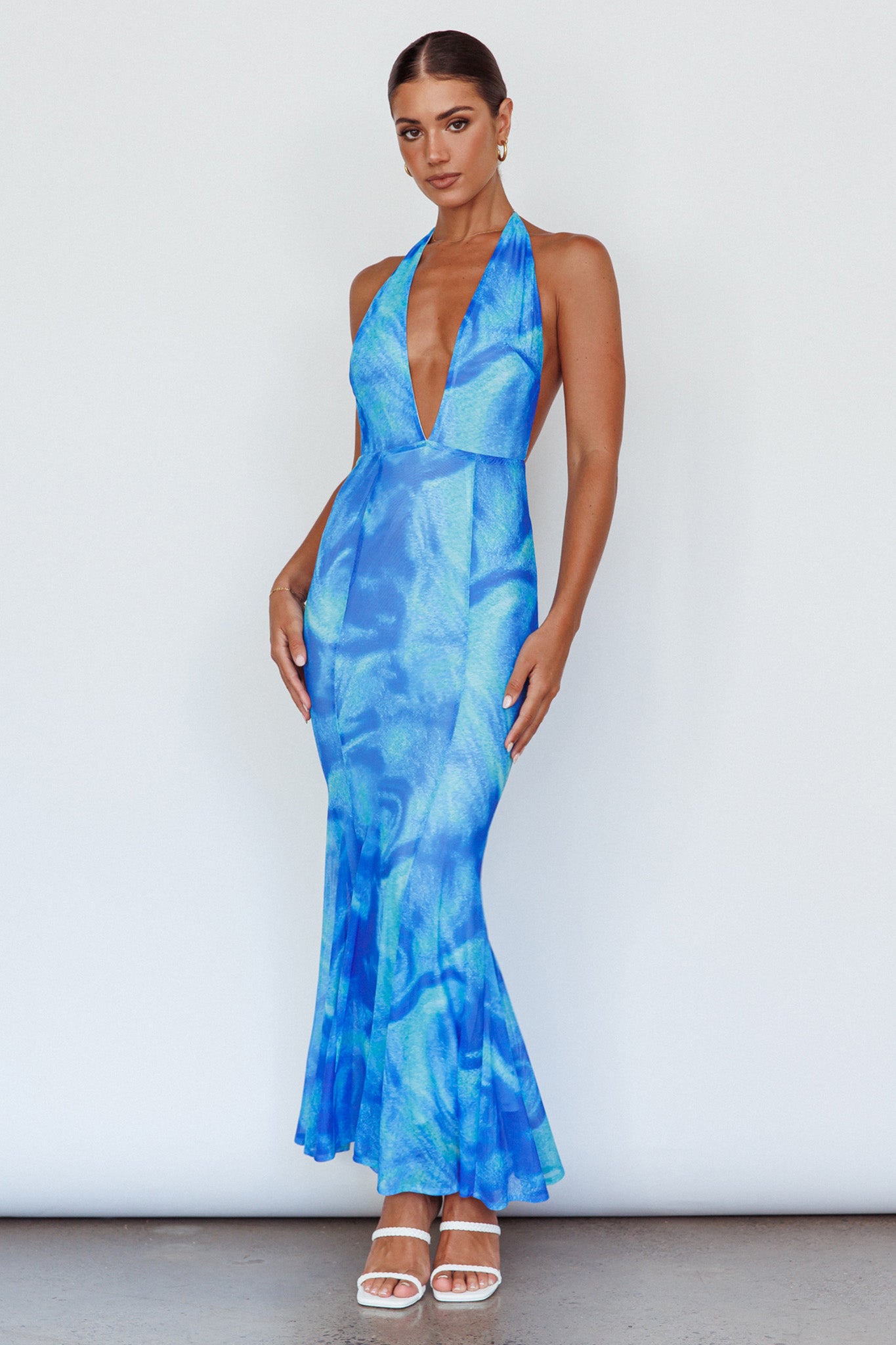 Mayah Halterneck Maxi Dress Printed Blue by Selfie Leslie Australia