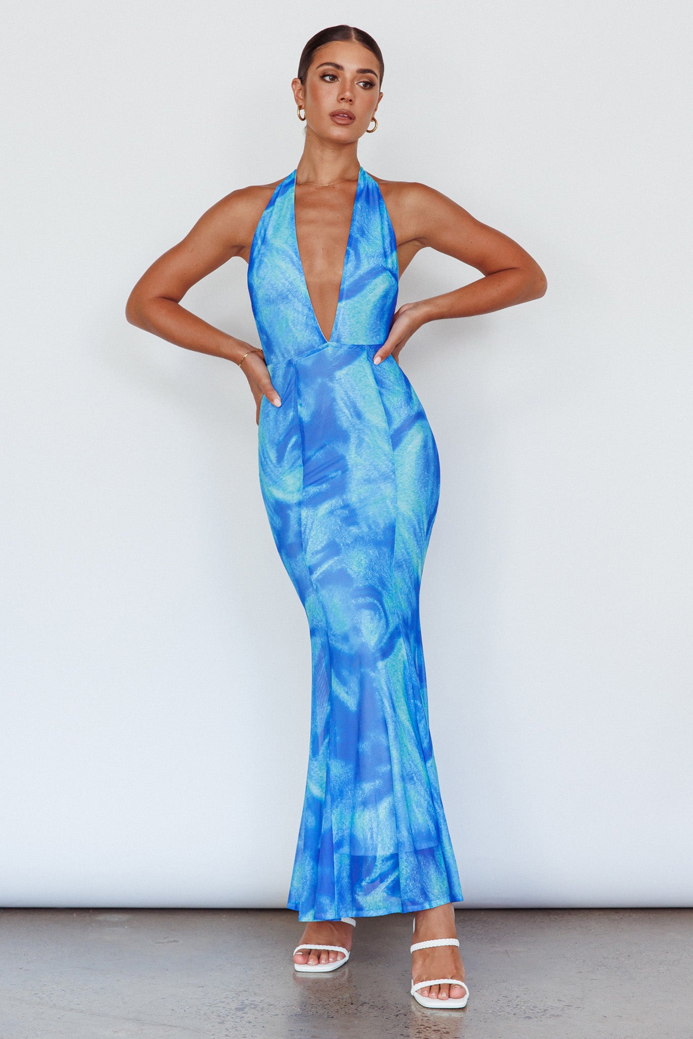 Mayah Halterneck Maxi Dress Printed Blue by Selfie Leslie Australia